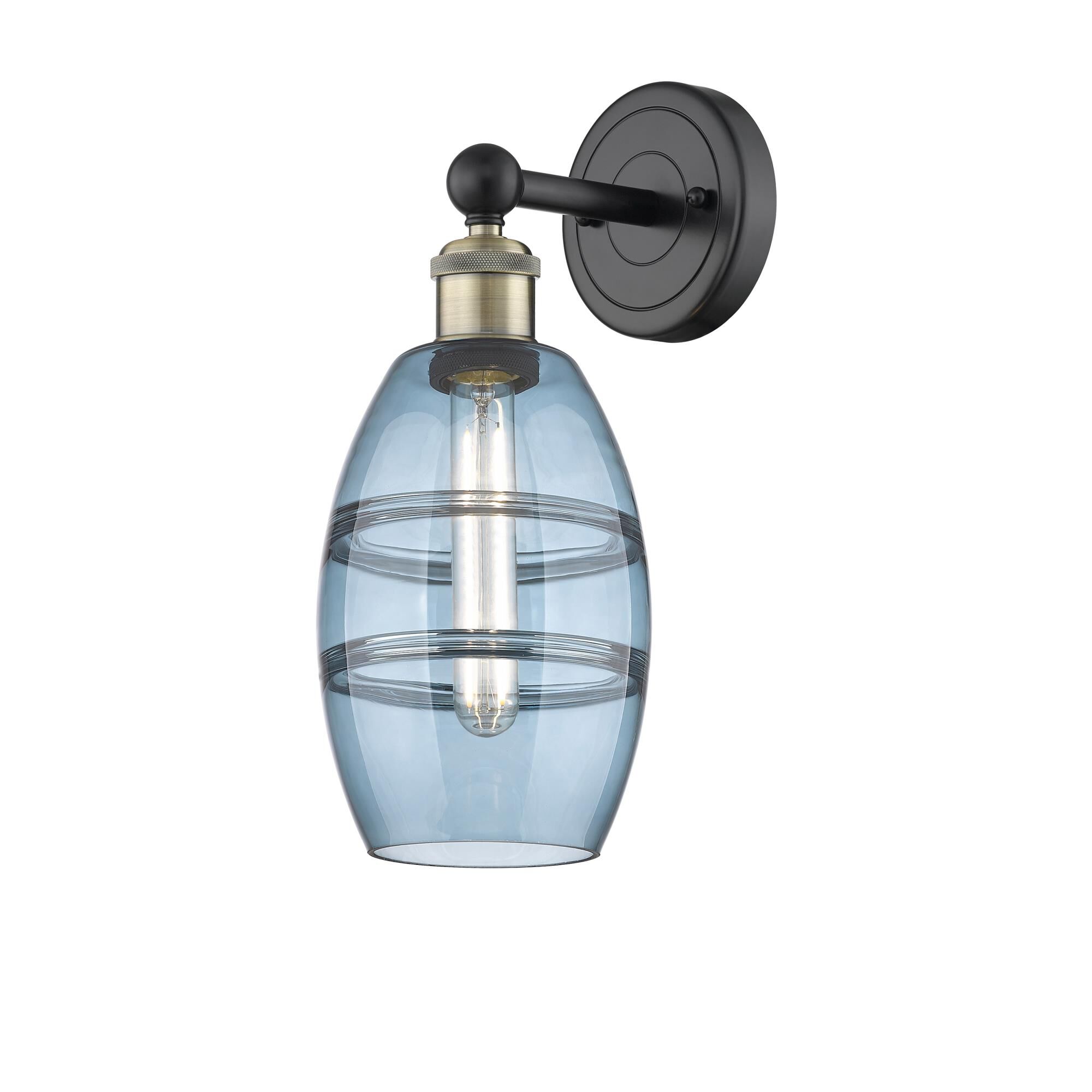 Shown in Black Antique Brass finish and Princess Blue glass