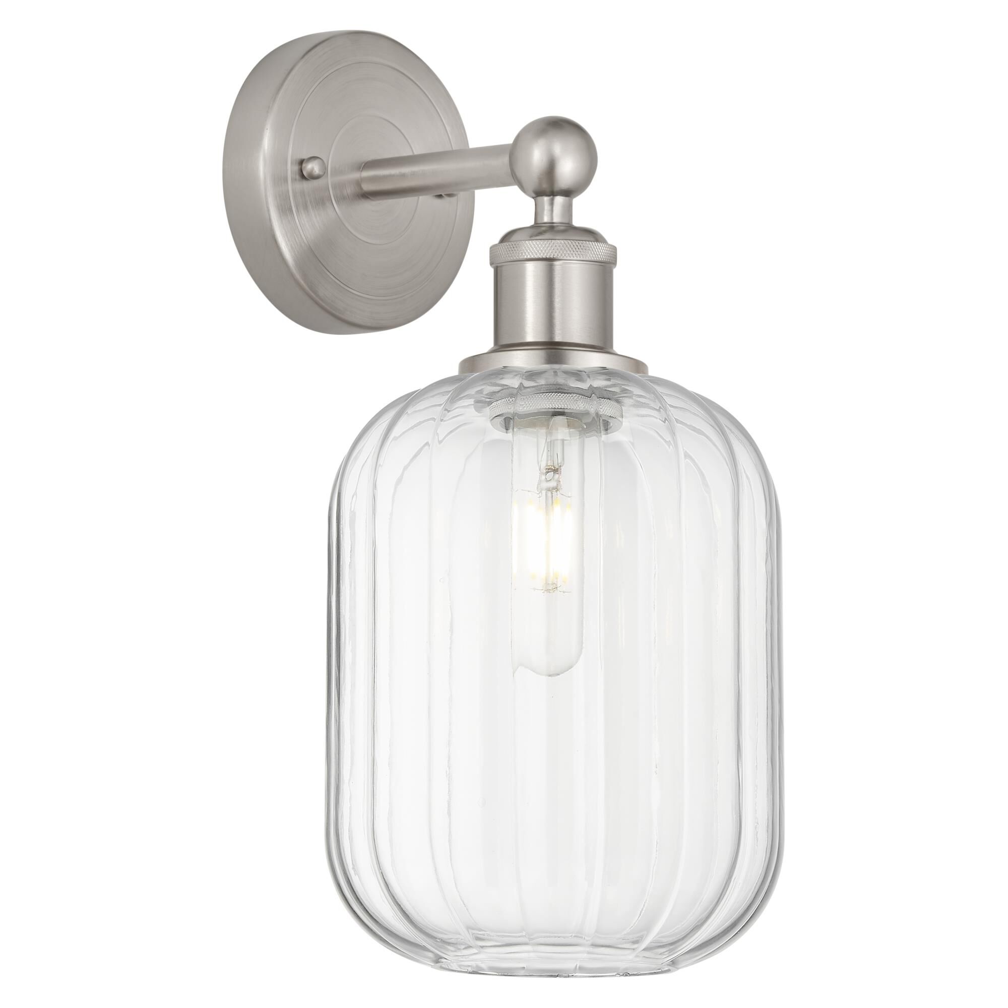 Shown in Brushed Satin Nickel finish and Clear glass