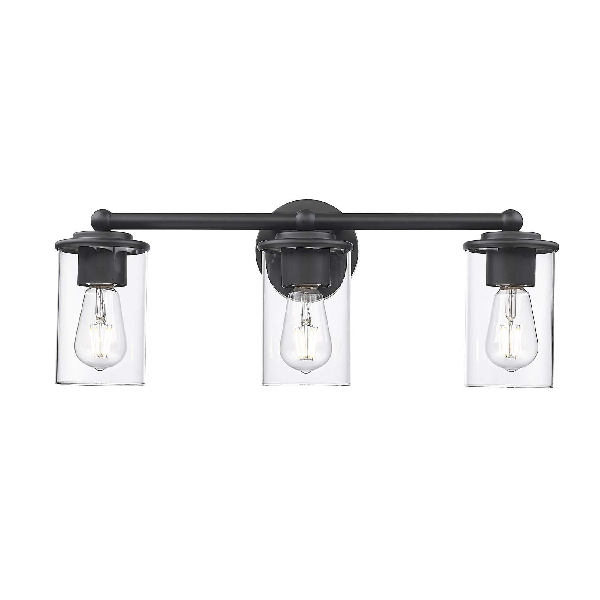 Shown in Matte Black finish and Clear glass and Clear shade