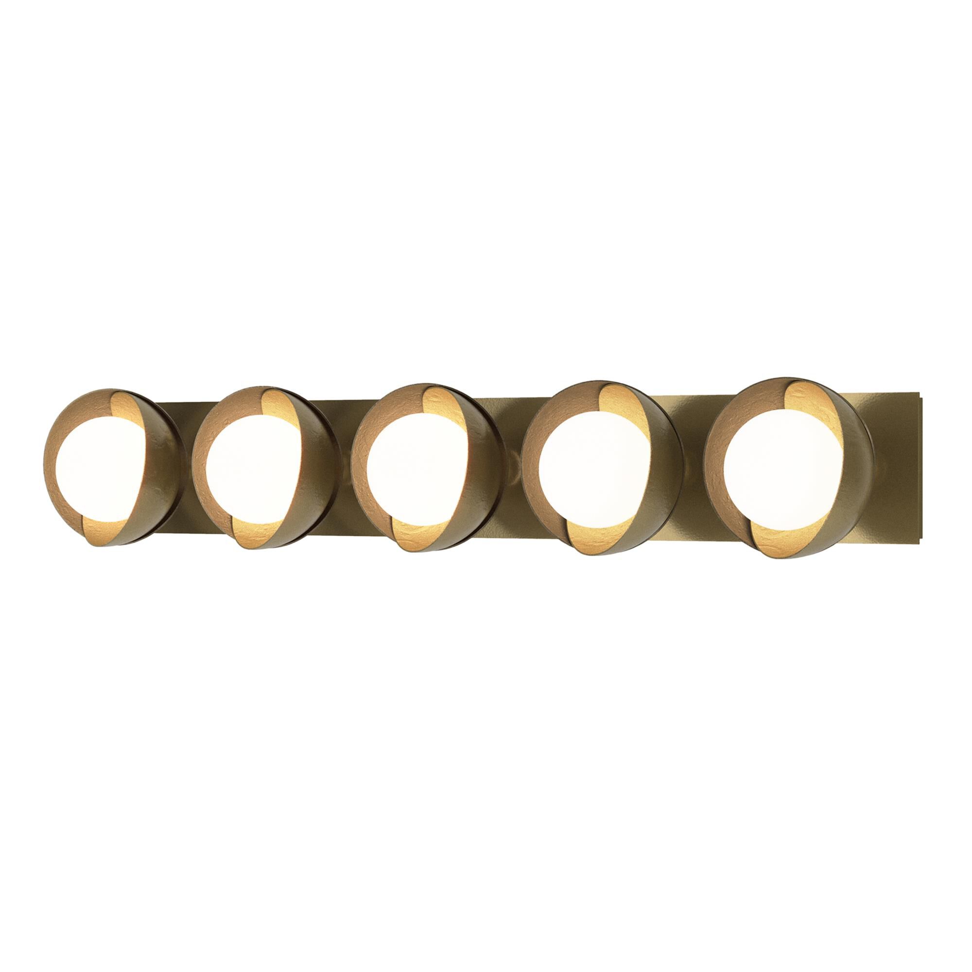 Shown in Modern Brass finish and Opal glass and Soft Gold (84) accent