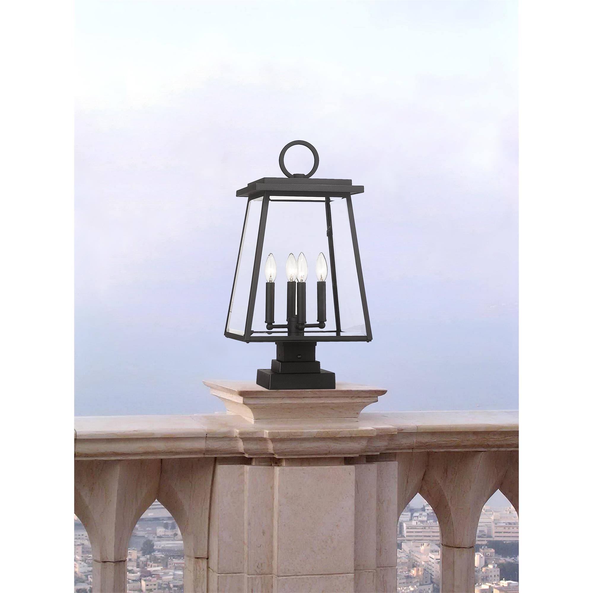 Shown in Black finish and Clear Beveled glass