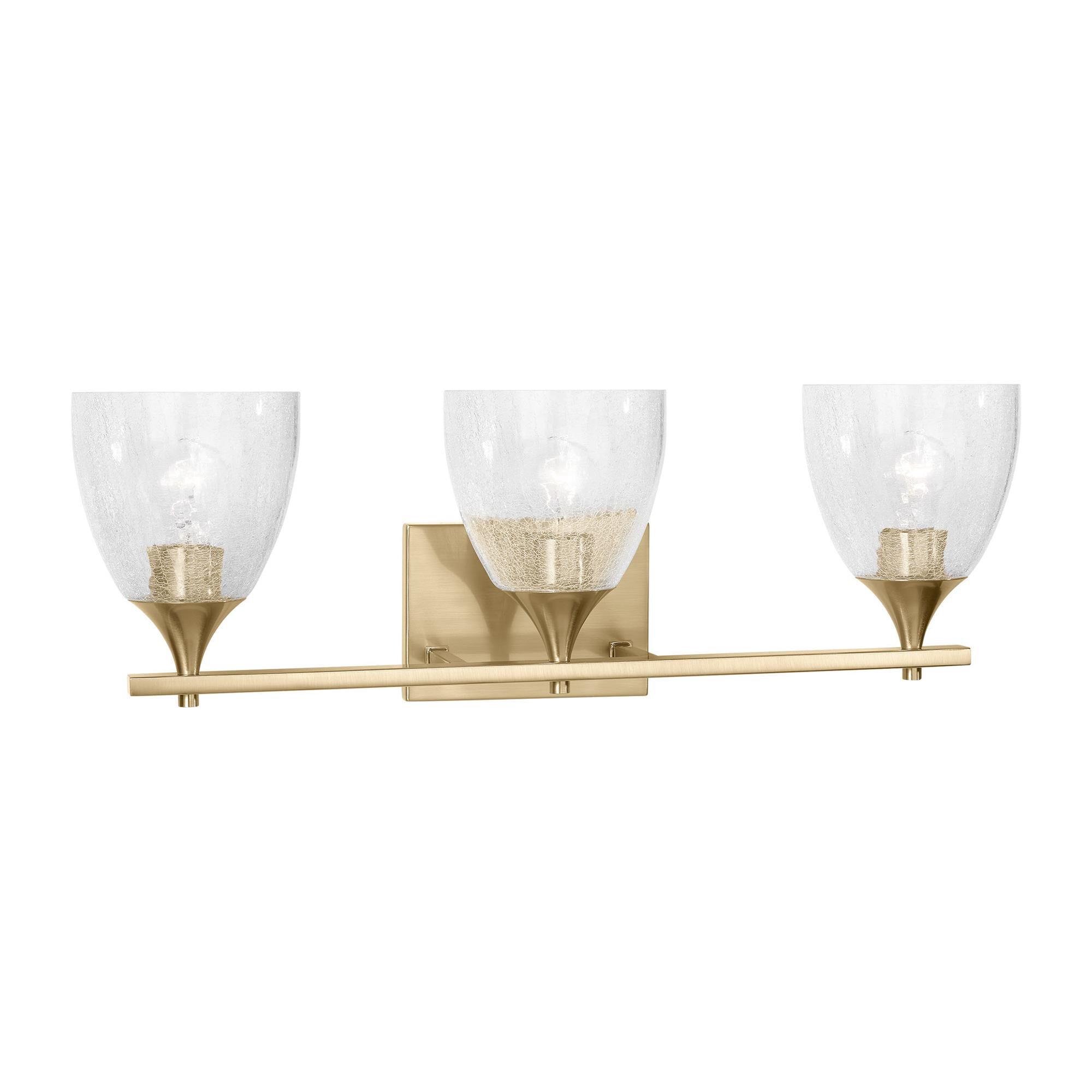Shown in Satin Brass finish and Clear Crackle glass