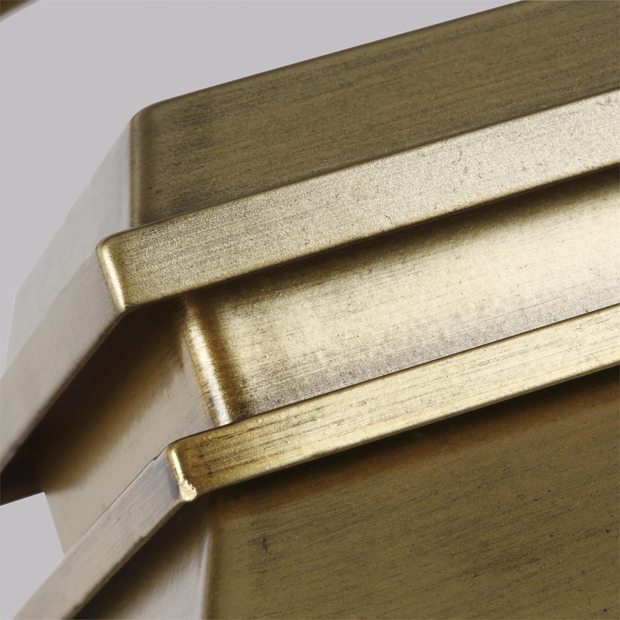 Shown in Painted Distressed Brass finish and Clear Panels glass