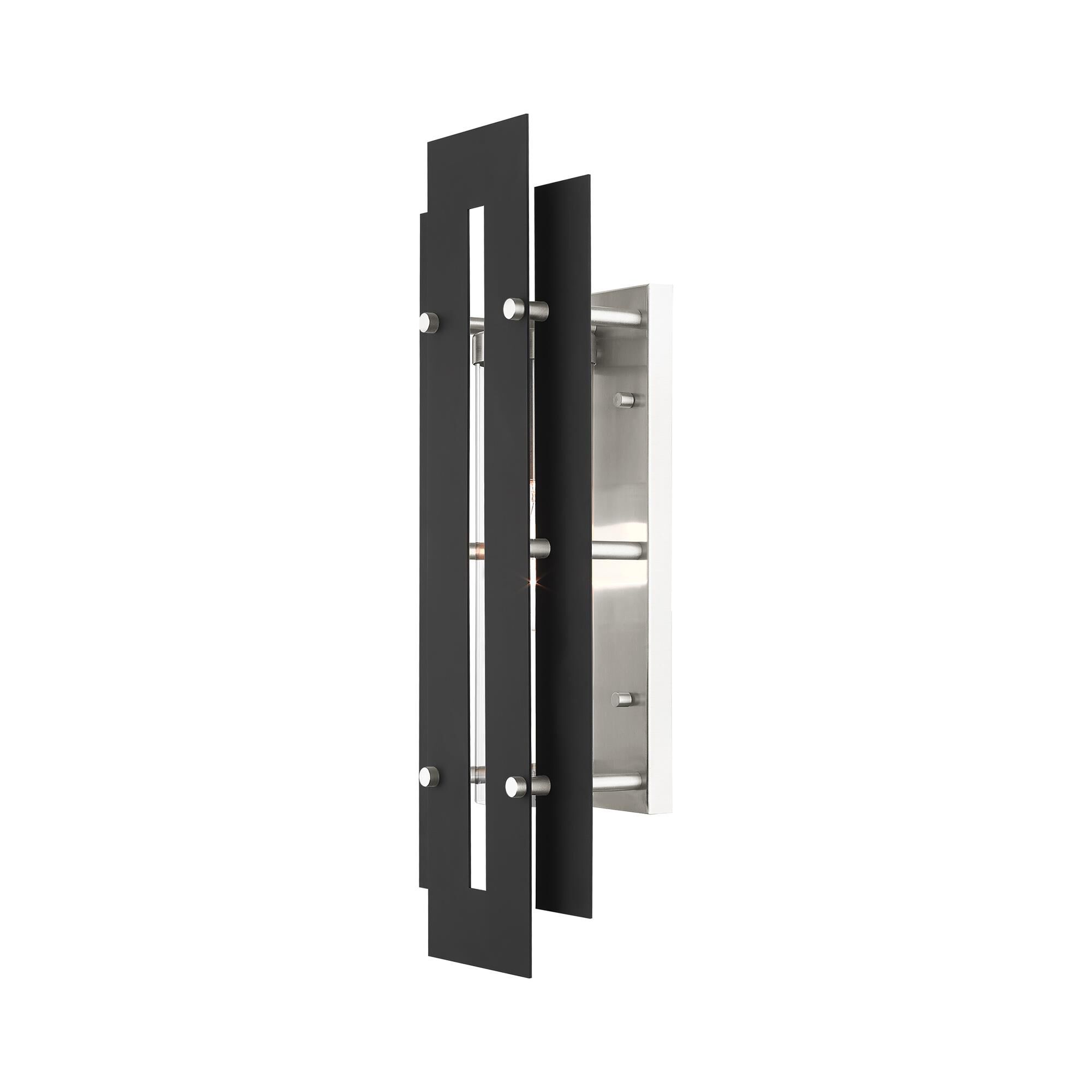 Shown in Black With Brushed Nickel Accents finish and Clear glass and Clear Glass shade