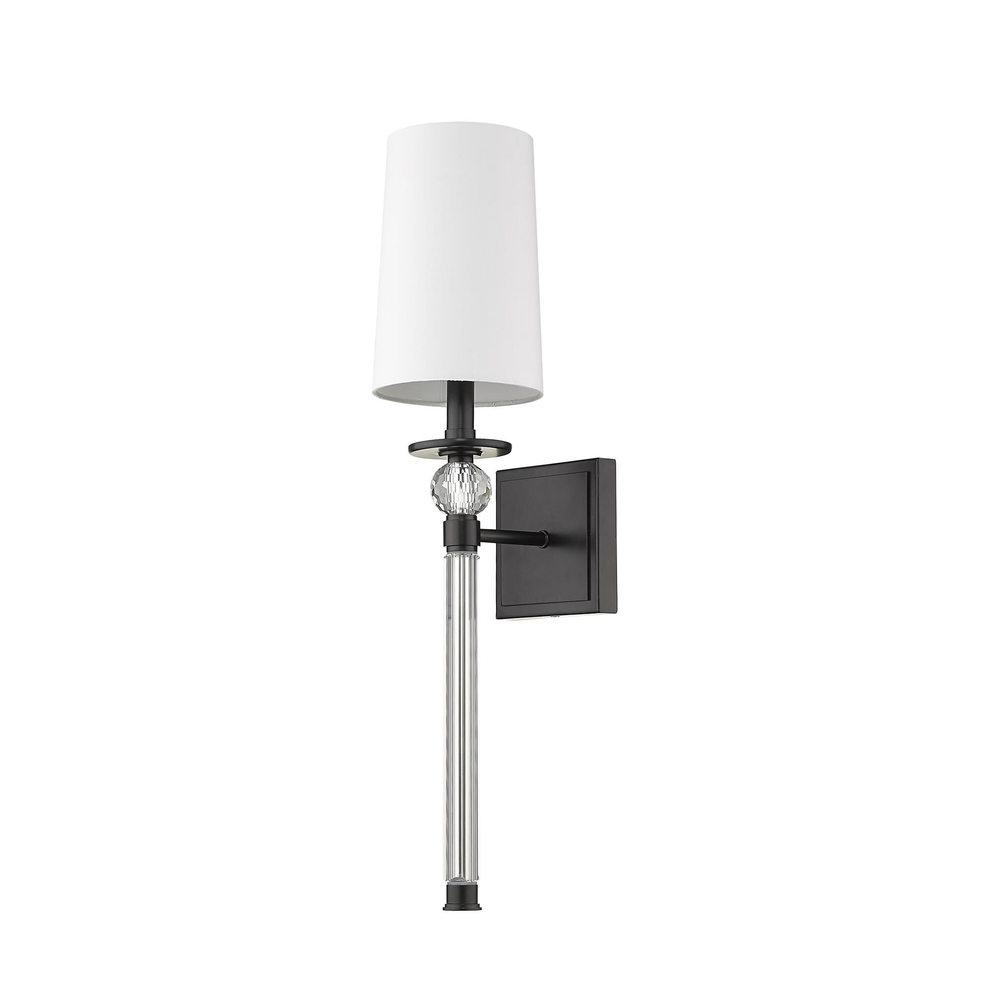 Shown in Matte Black finish and Fabric glass and Fabric shade