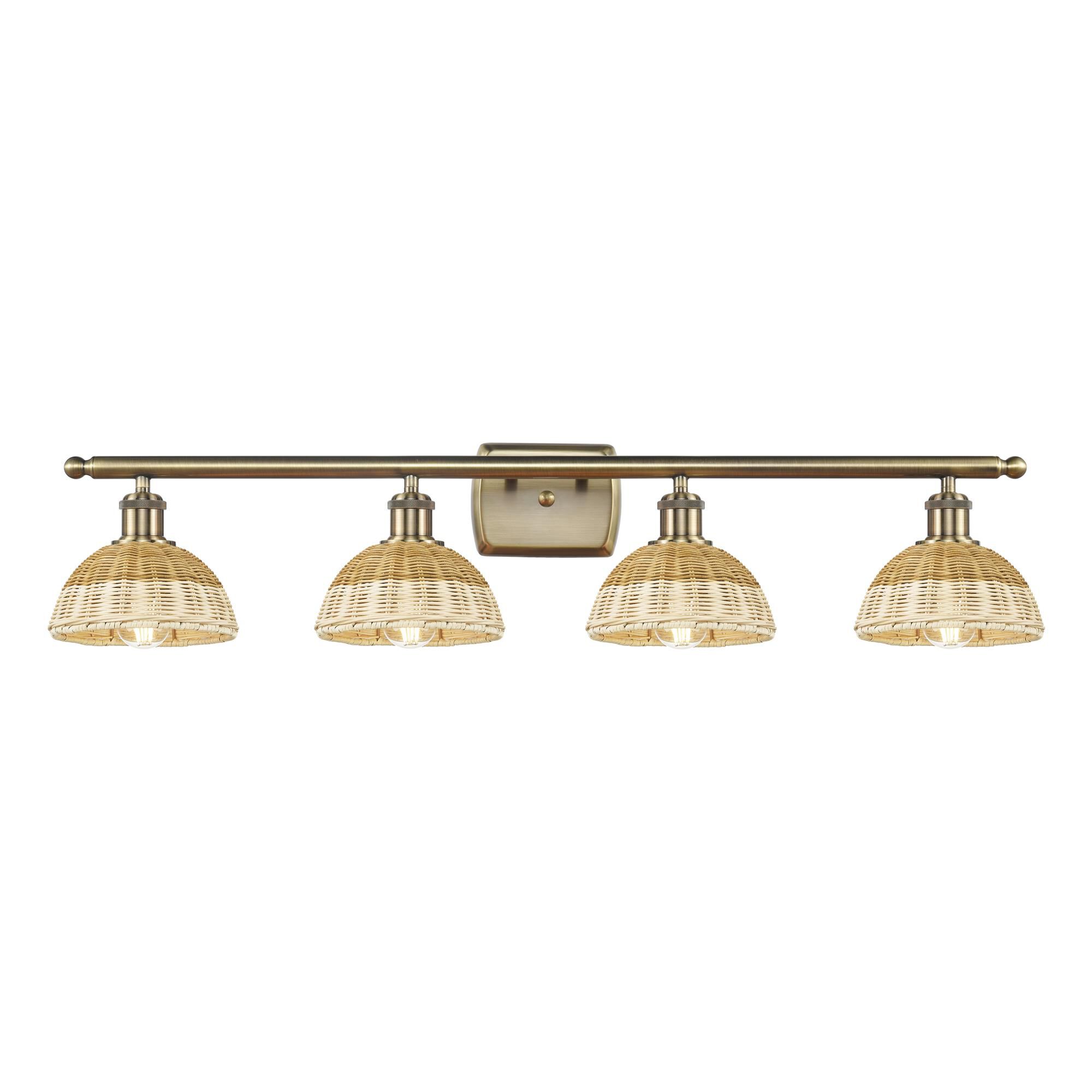 Shown in Antique Brass finish and Natural shade