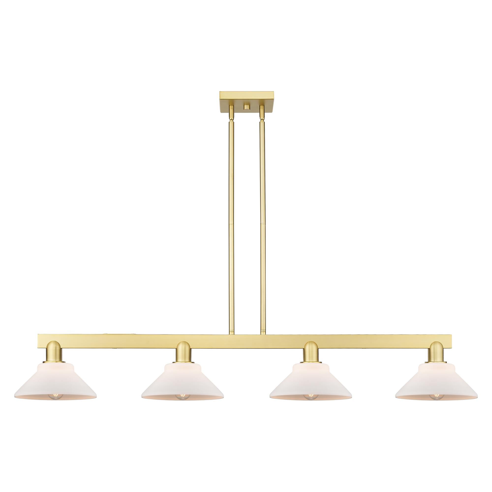 Shown in Satin Gold finish and Matte White glass