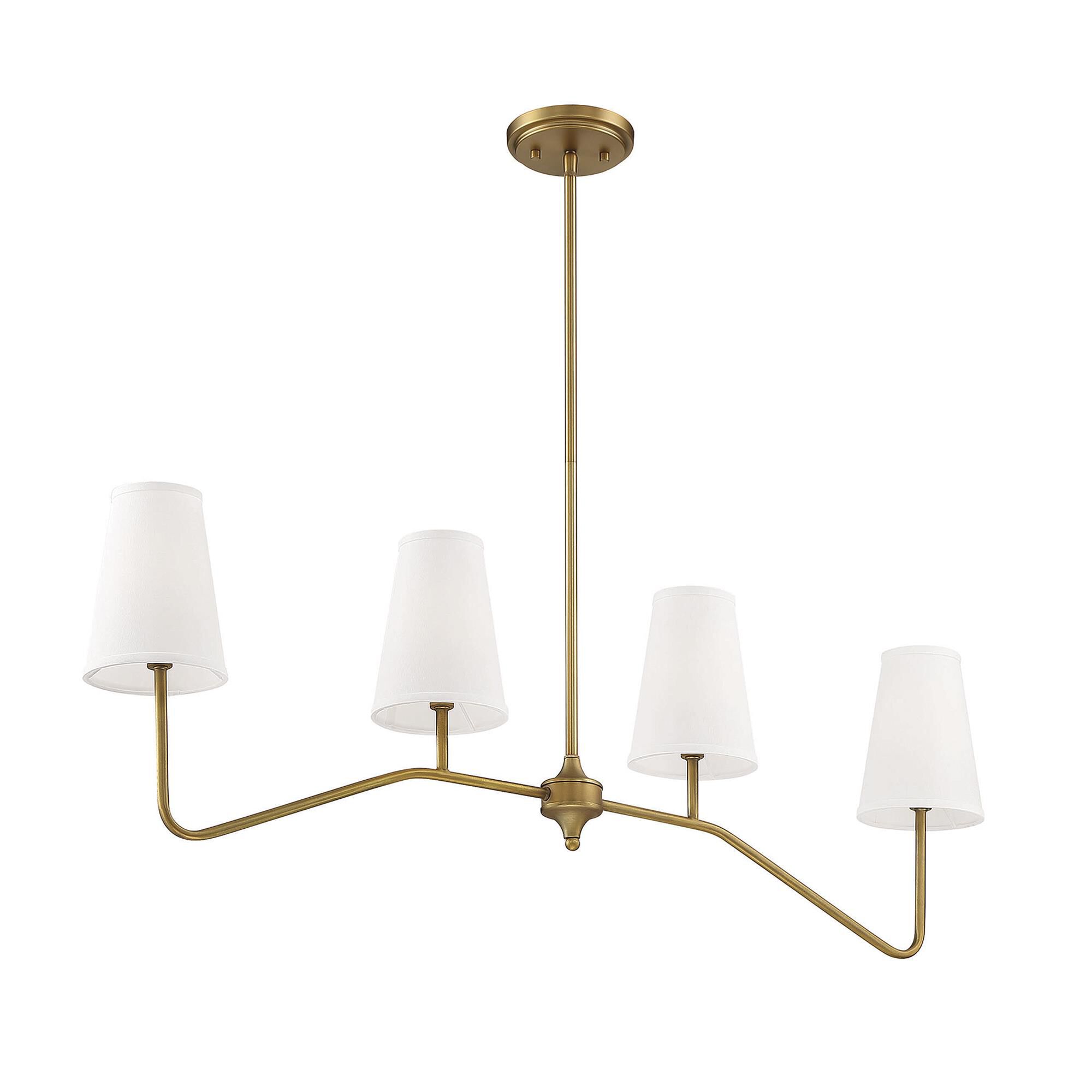 Shown in Natural Brass finish and White Fabric shade
