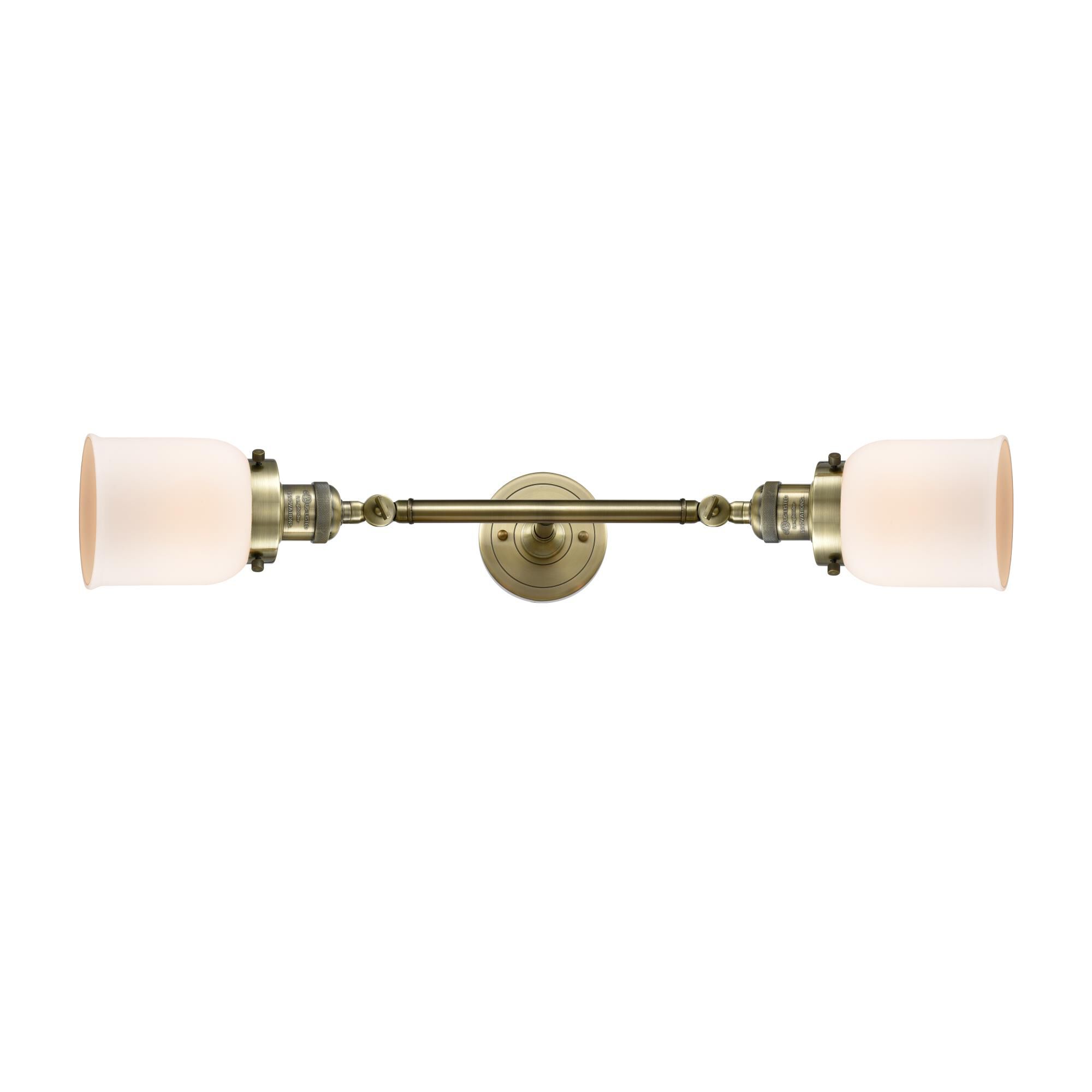 Shown in Antique Brass finish and Matte White Cased glass