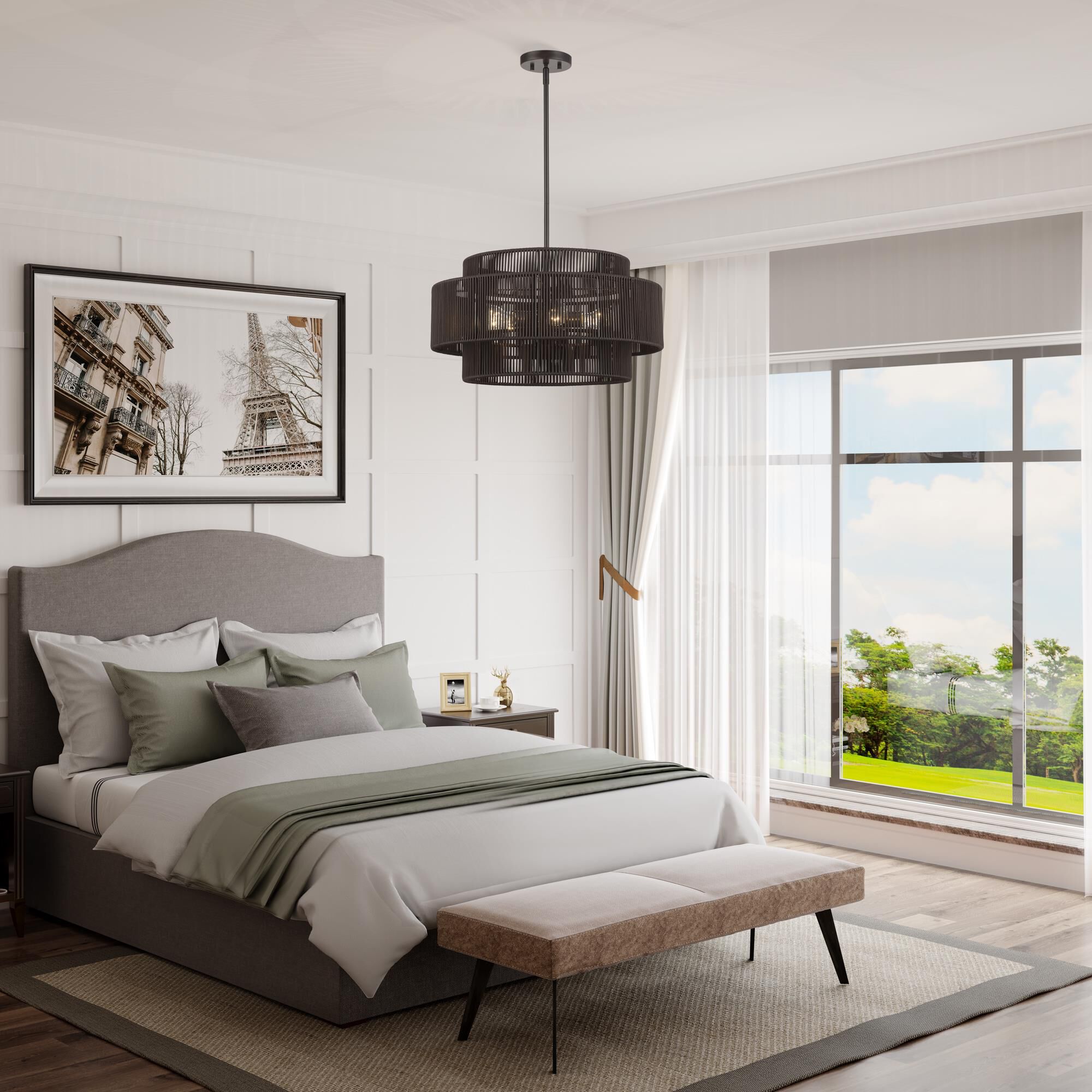 Shown in English Bronze finish and Hand-Woven Dark Chocolate Color Polyester Rope shade