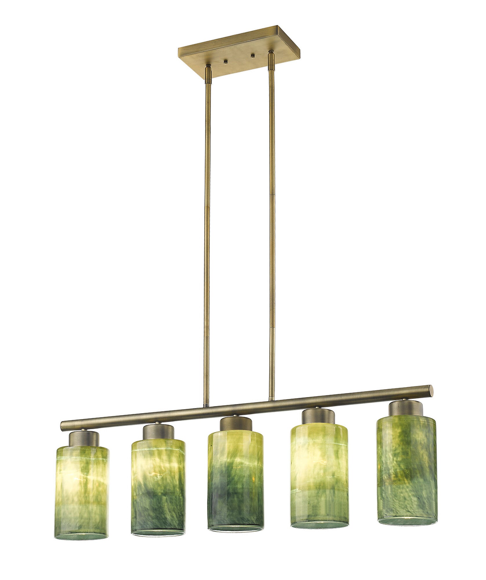 Shown in Brass finish and Blue/Gold glass and Blue/Gold Cylindrical Glass s shade