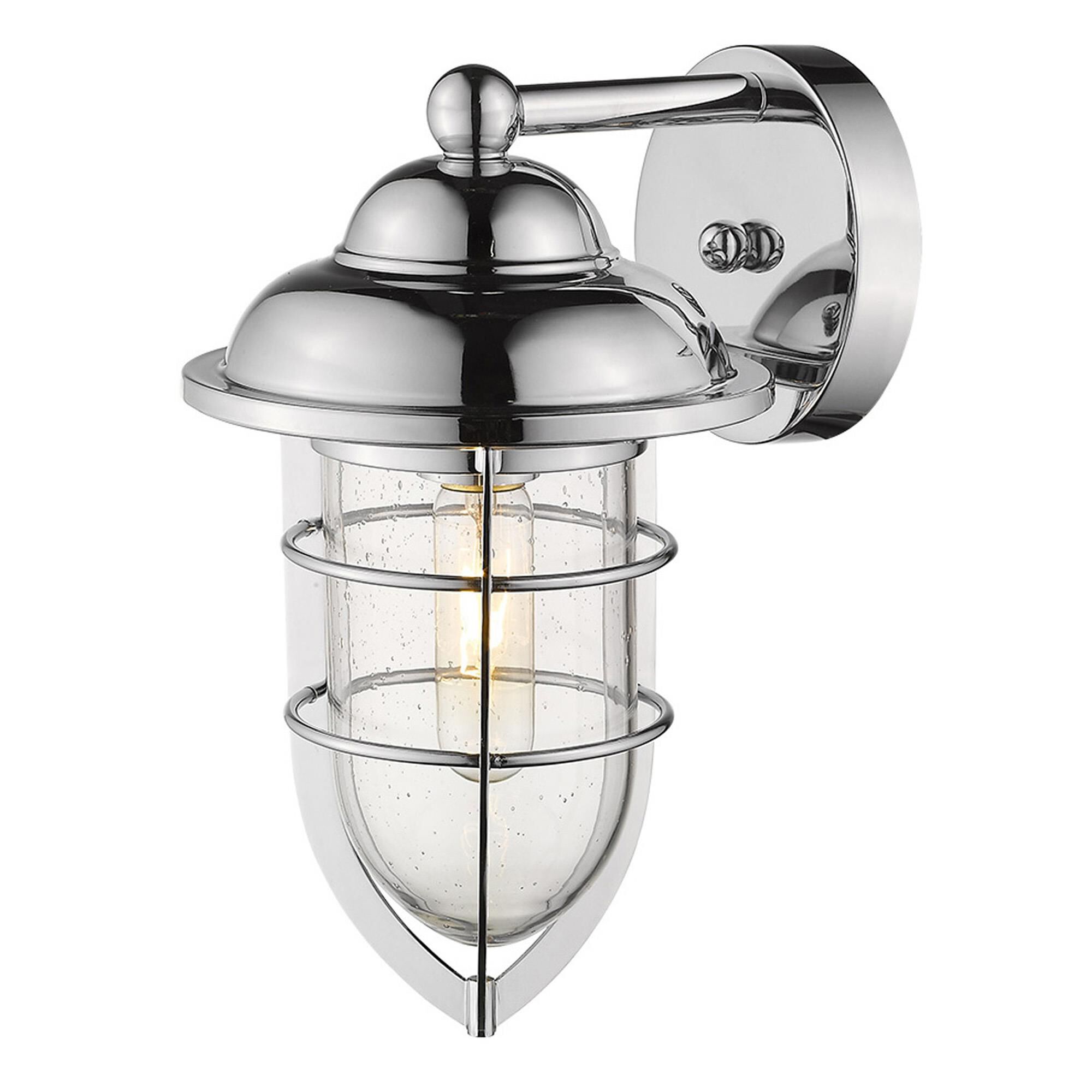 Shown in Chrome finish and Clear glass and Clear, Seedy Glass Urn Shaped Globe shade