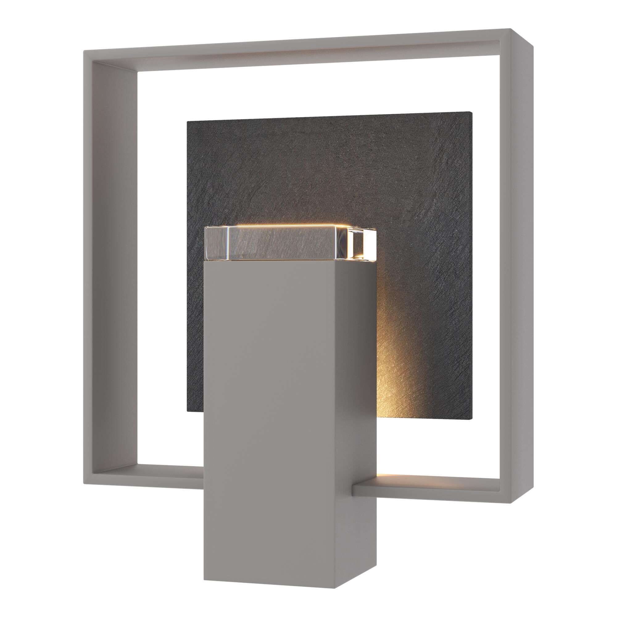 Shown in Coastal Burnished Steel finish and Clear glass and Slate accent