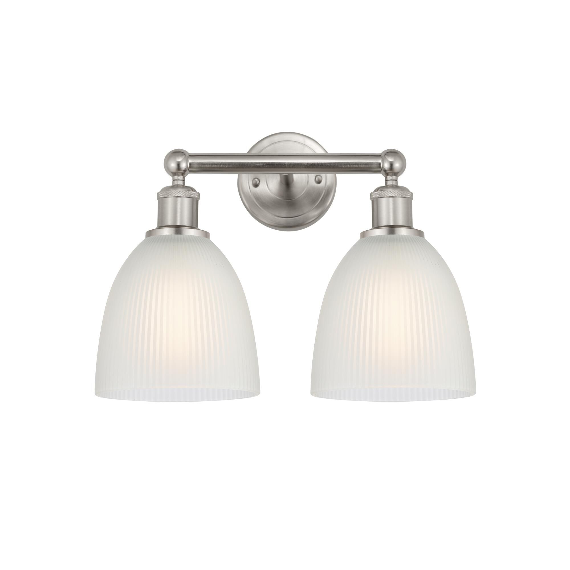 Shown in Brushed Satin Nickel, White finish and White glass and White Glass shade