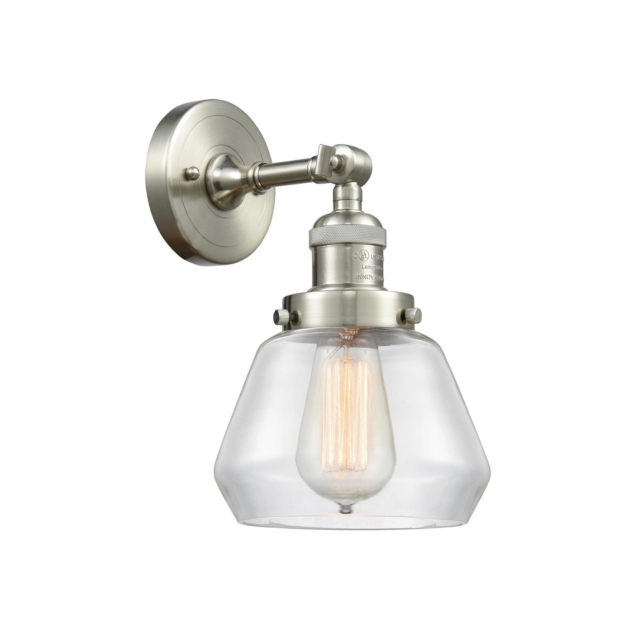 Shown in Brushed Satin Nickel finish and Clear glass