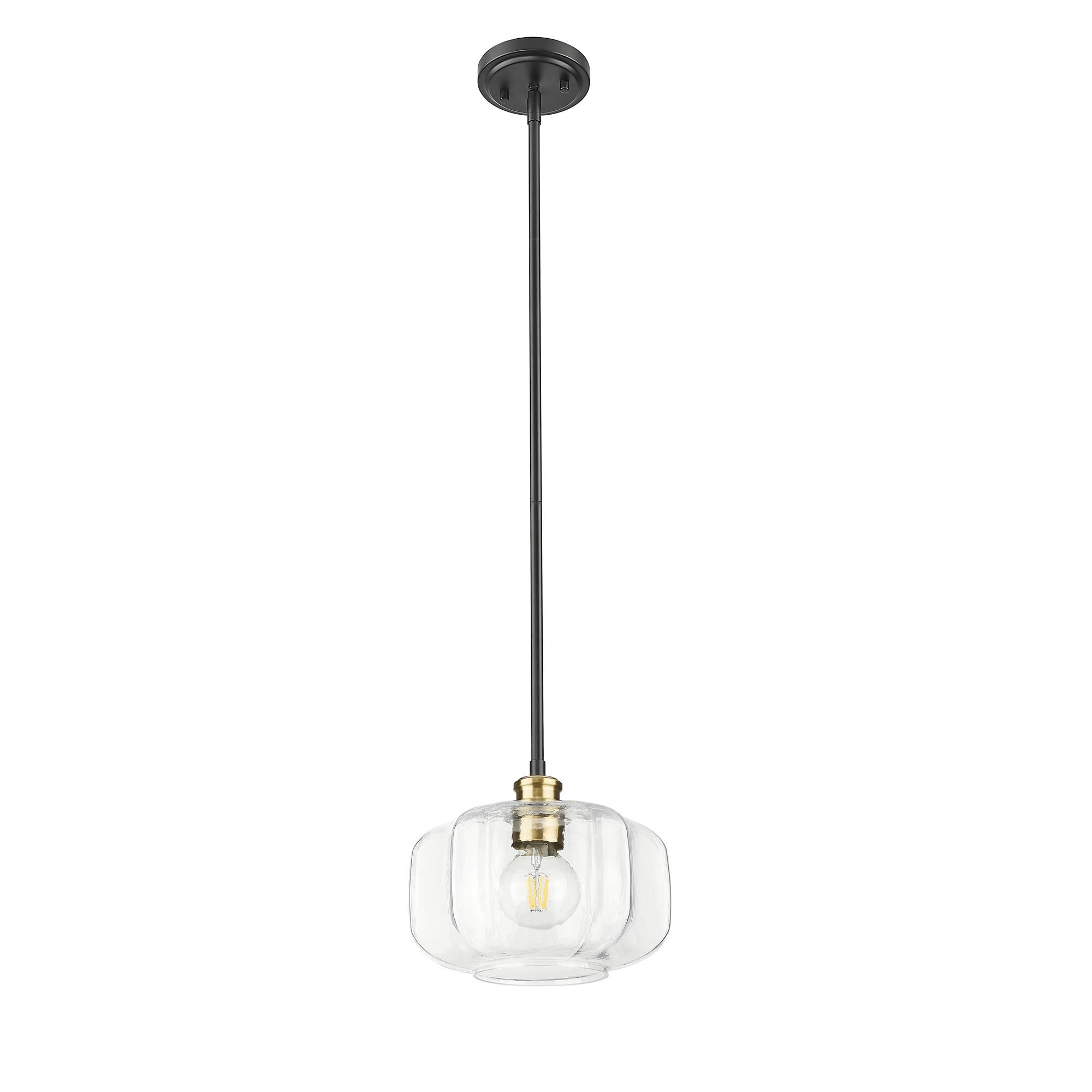Shown in Matte Black And Brass finish and Clear Glass Globe shade