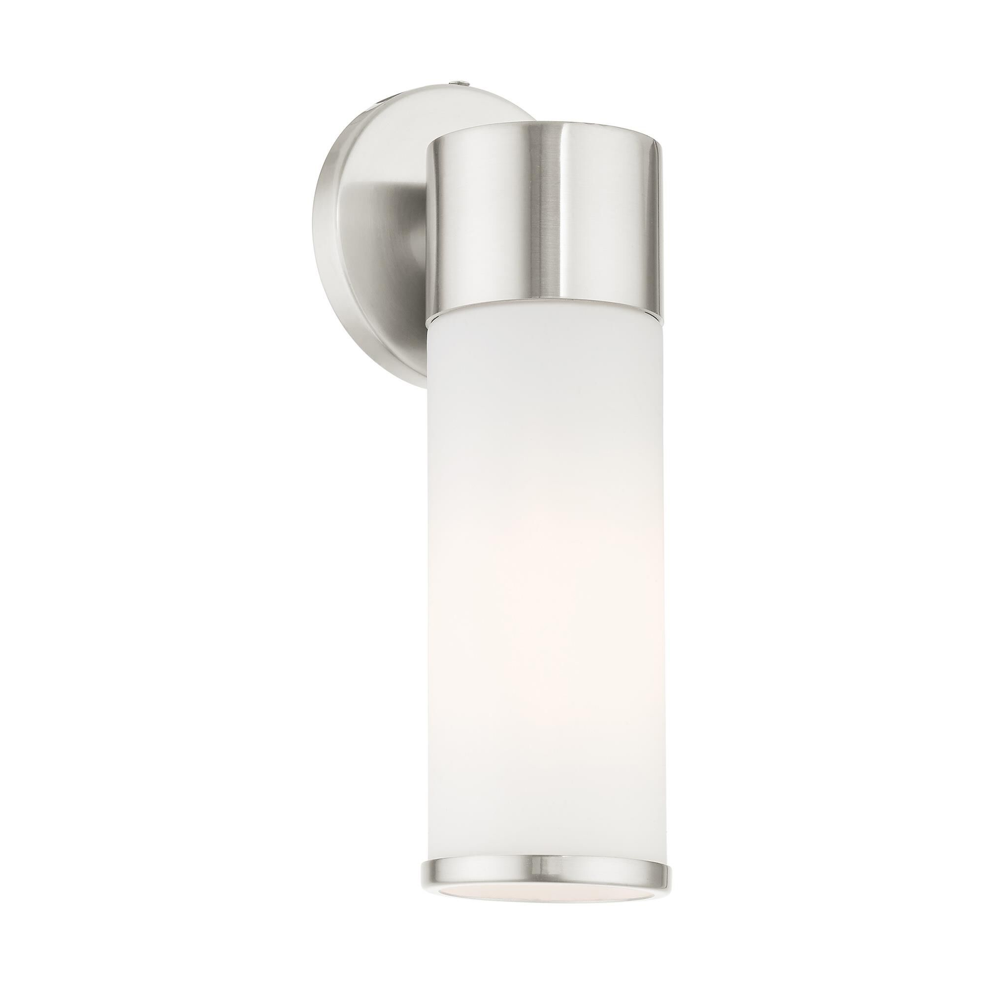 Shown in Brushed Nickel finish and Satin Opal White glass