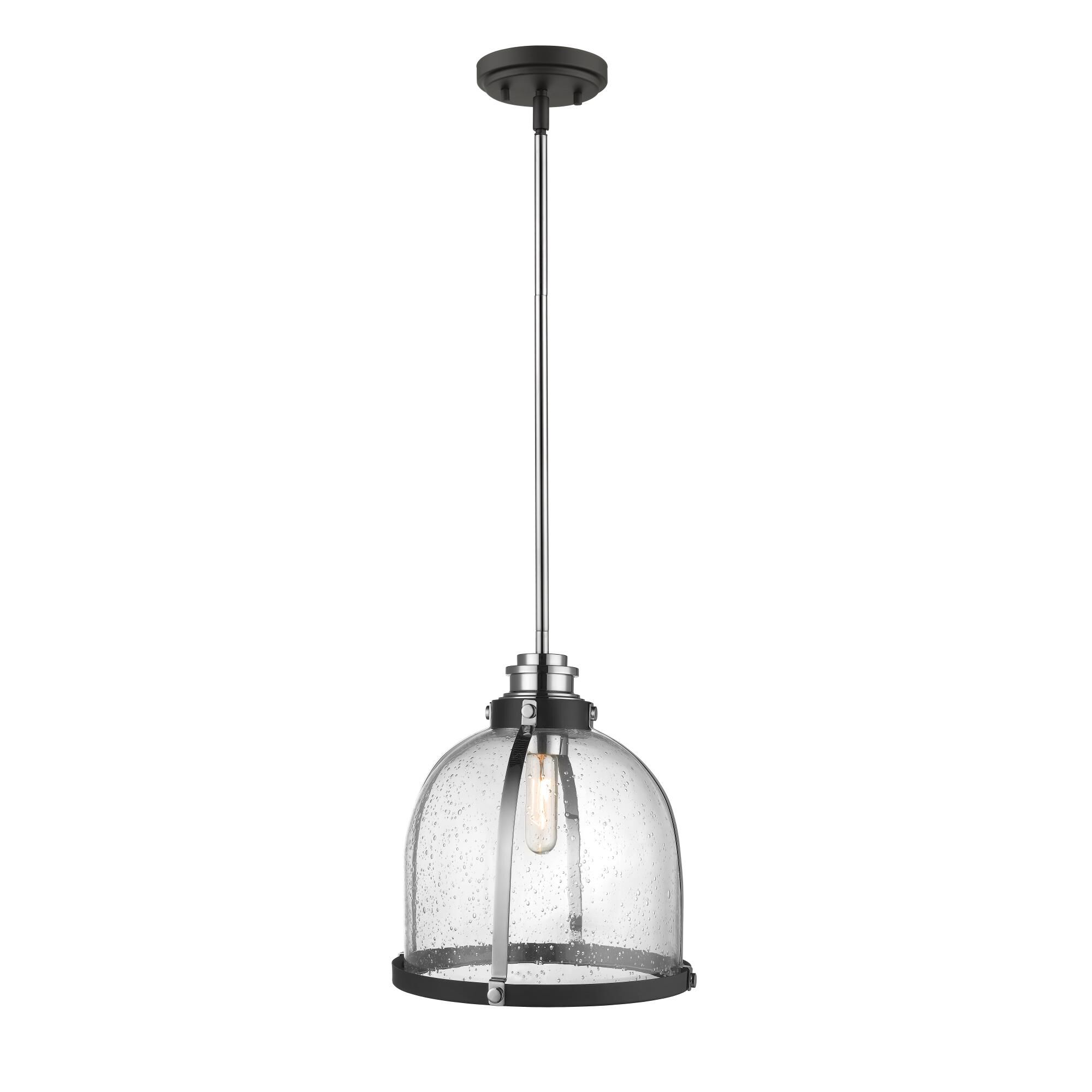 Shown in Matte Black + Chrome finish and Glass shade