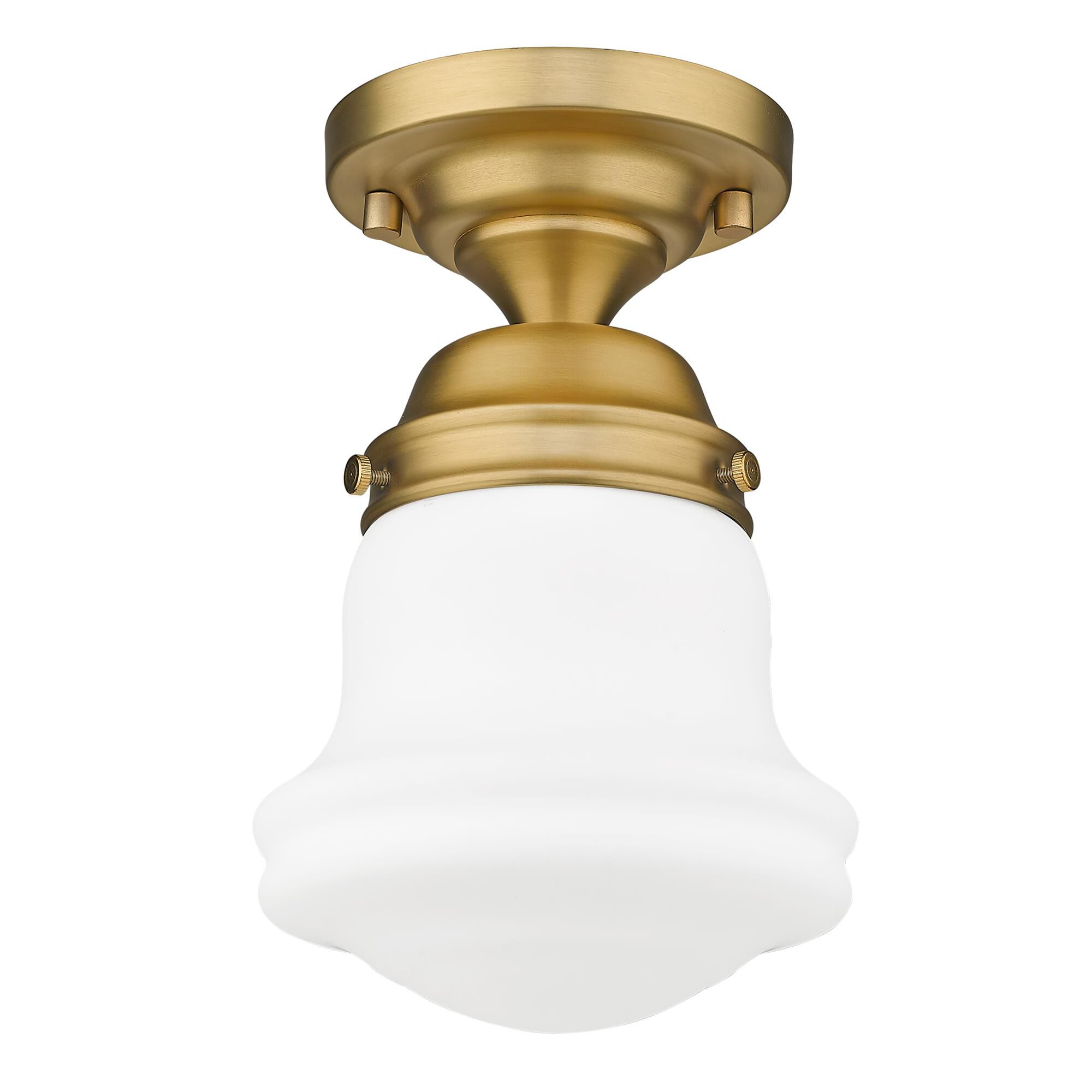Shown in Heritage Brass finish and Matte Opal glass