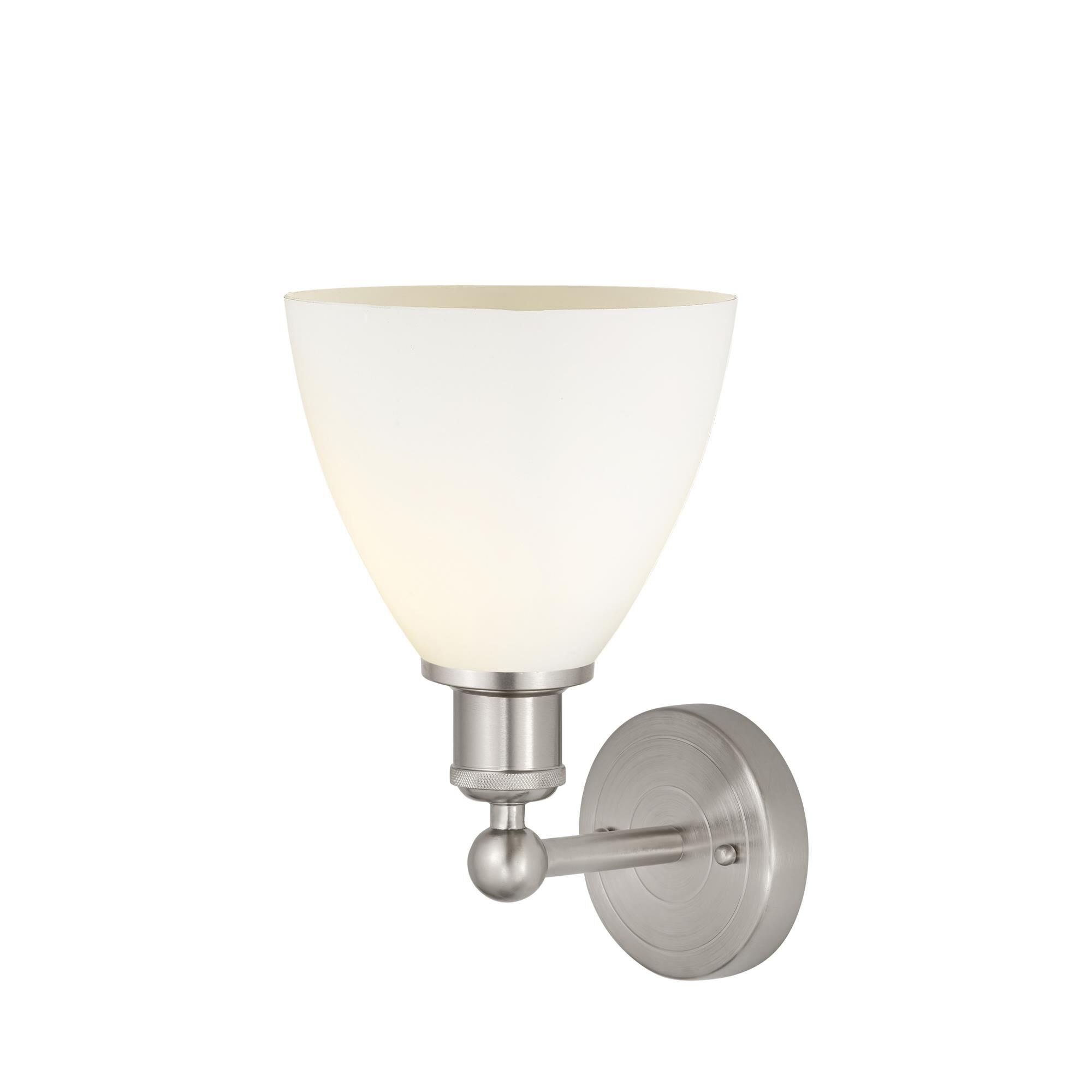 Shown in Brushed Satin Nickel  finish and Matte White glass
