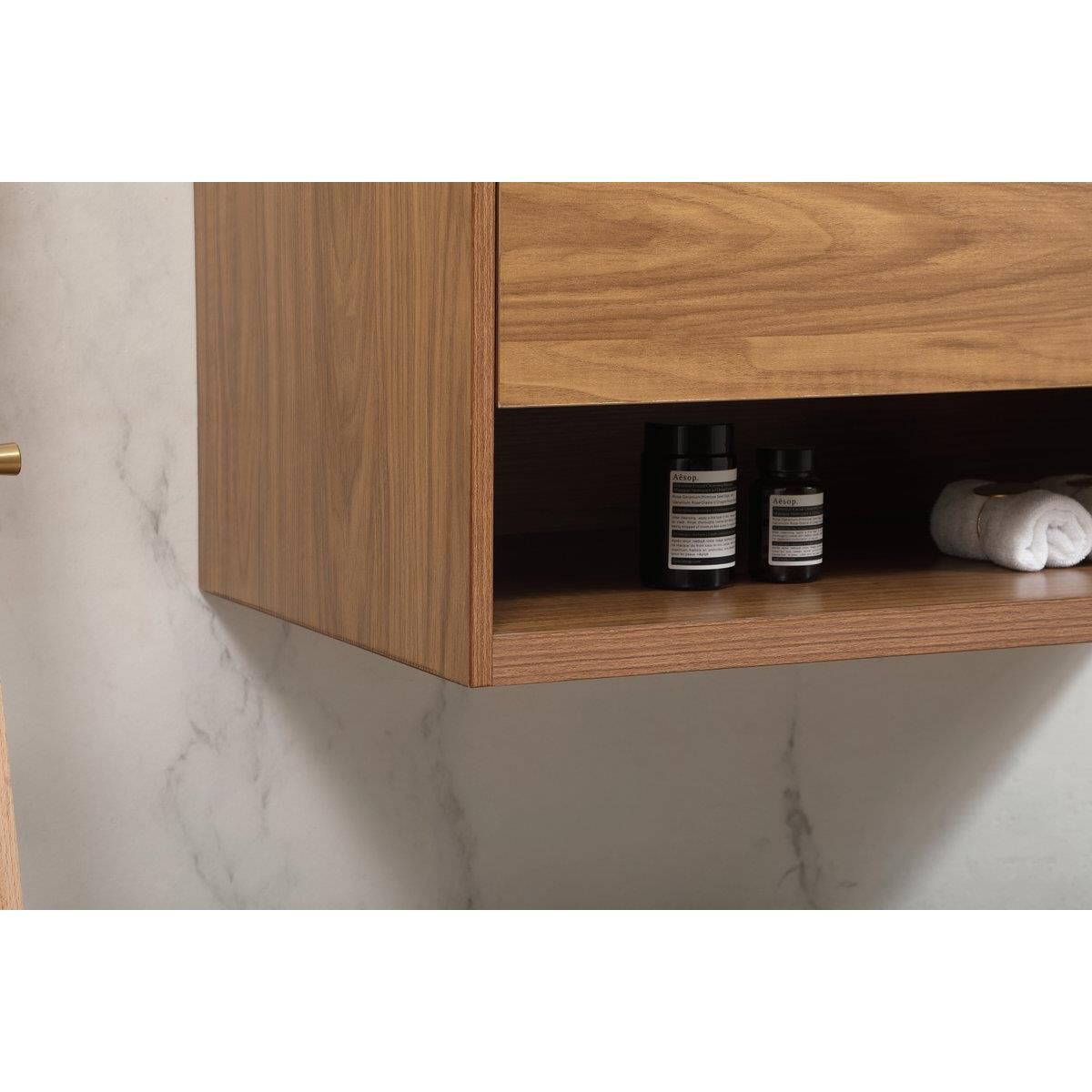 Shown in Walnut Brown finish and With Backsplash accent