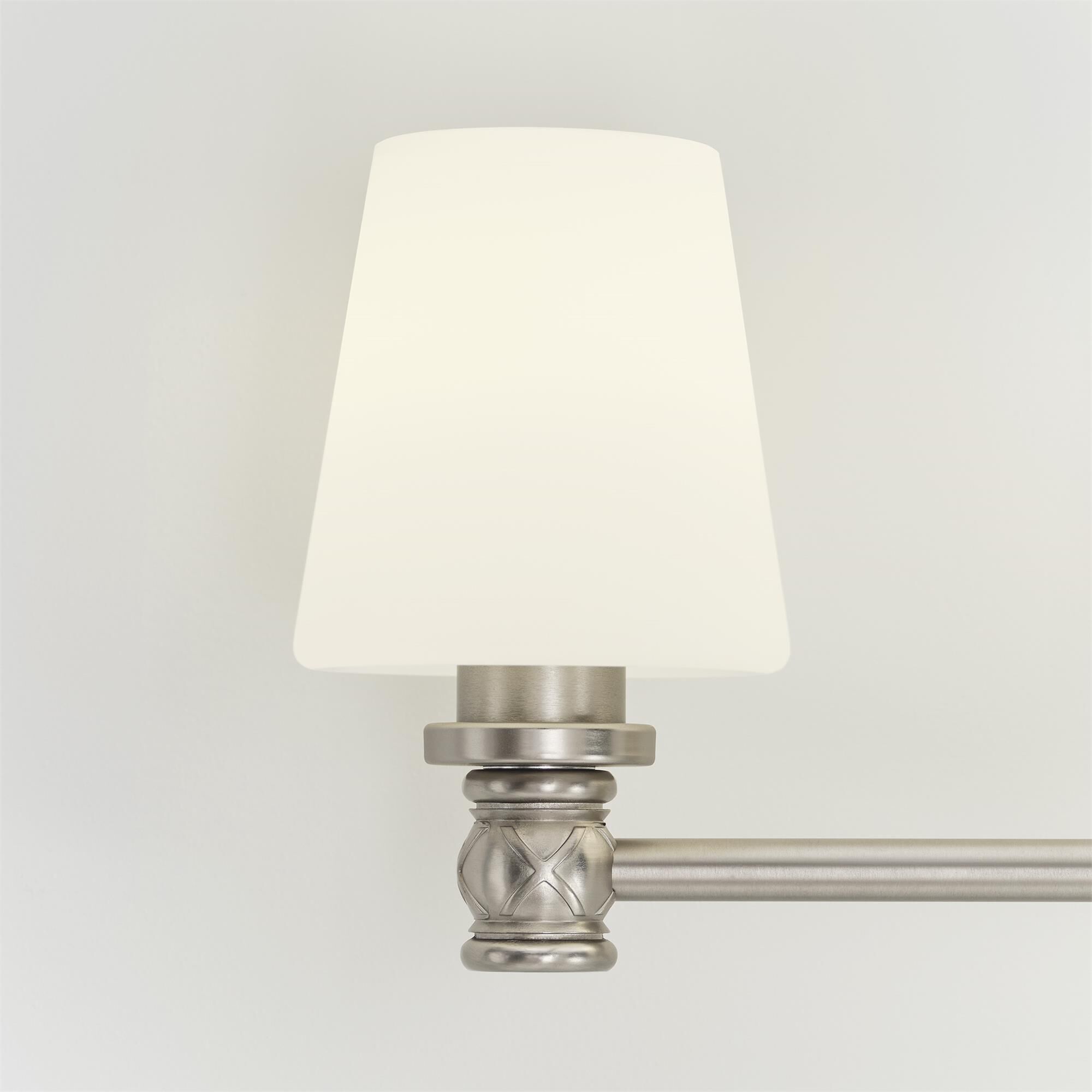 Shown in Satin Nickel finish and Opal Etched Cased glass