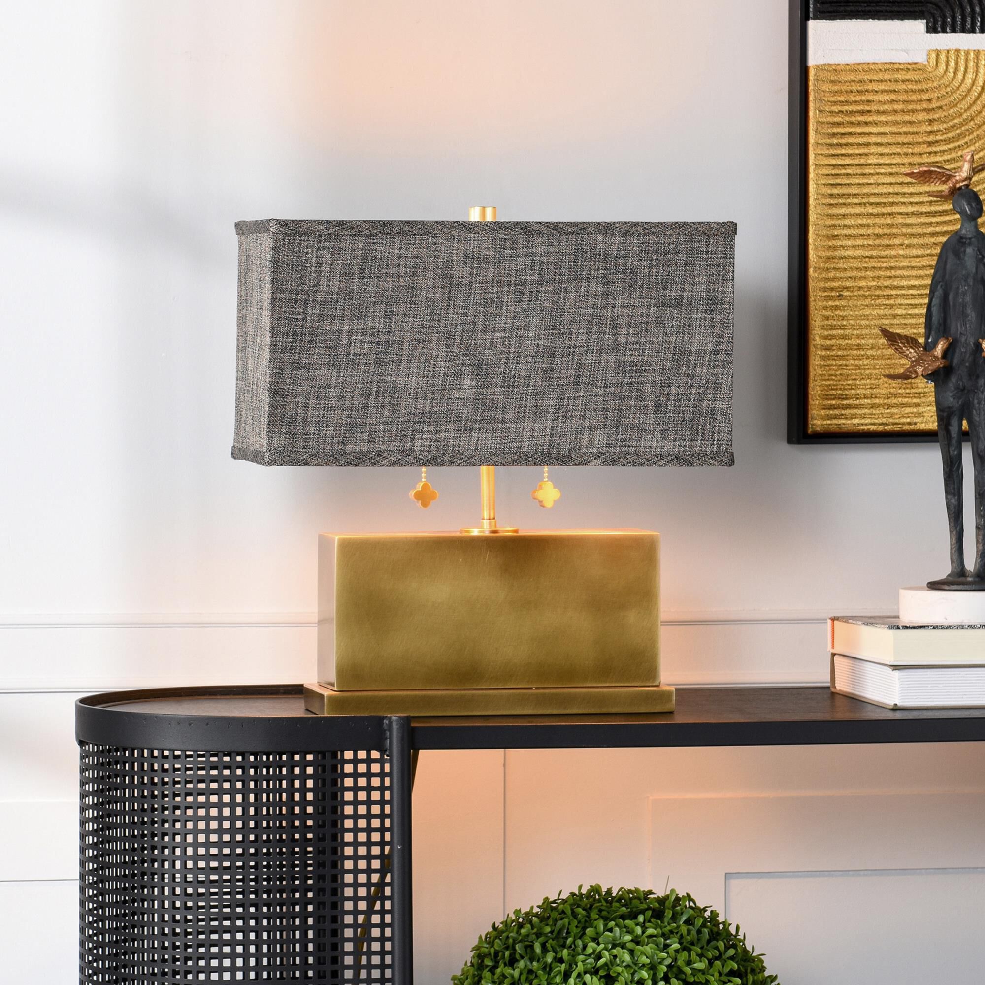 Shown in Polished Brass finish and Dark Brown shade