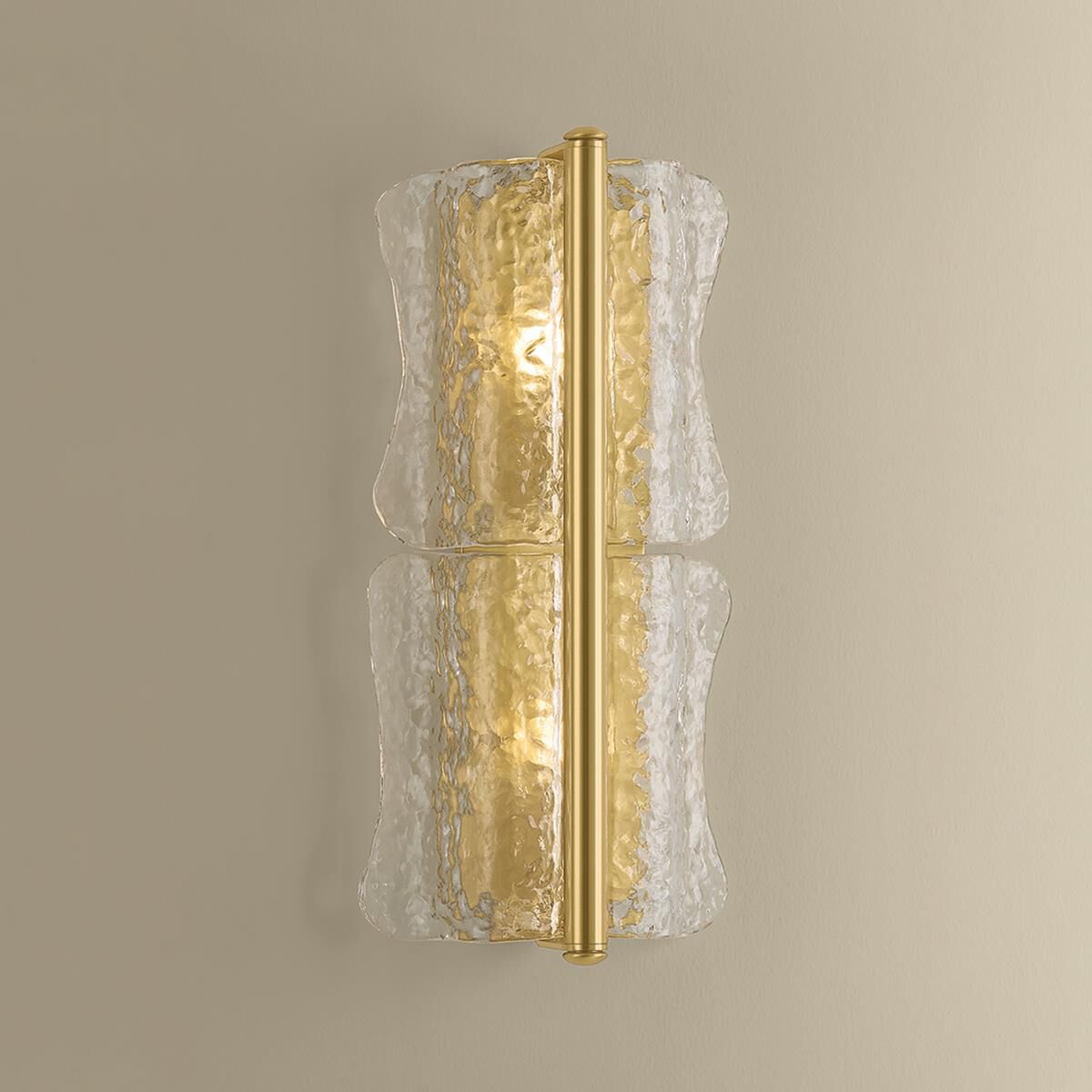 Shown in Aged Brass finish and Clear Optic glass