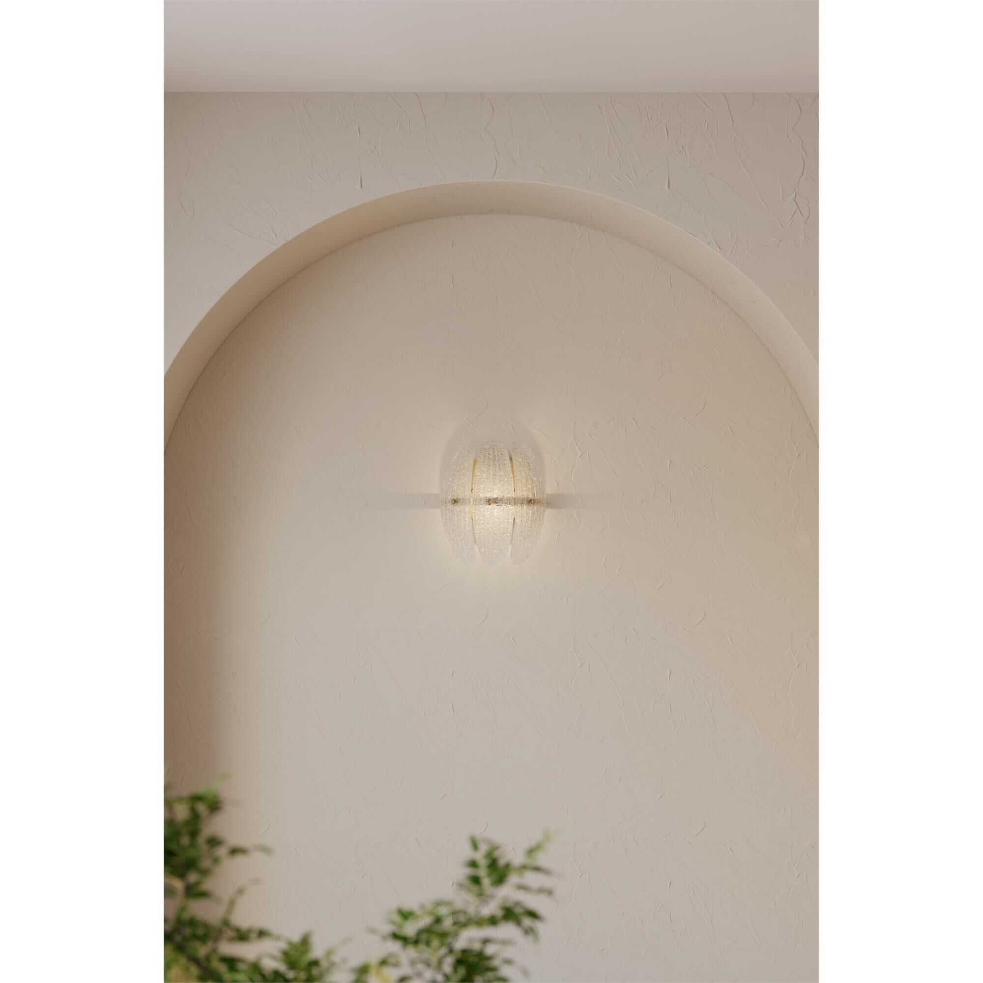 Shown in Legacy Brass finish and Clear Textured shade