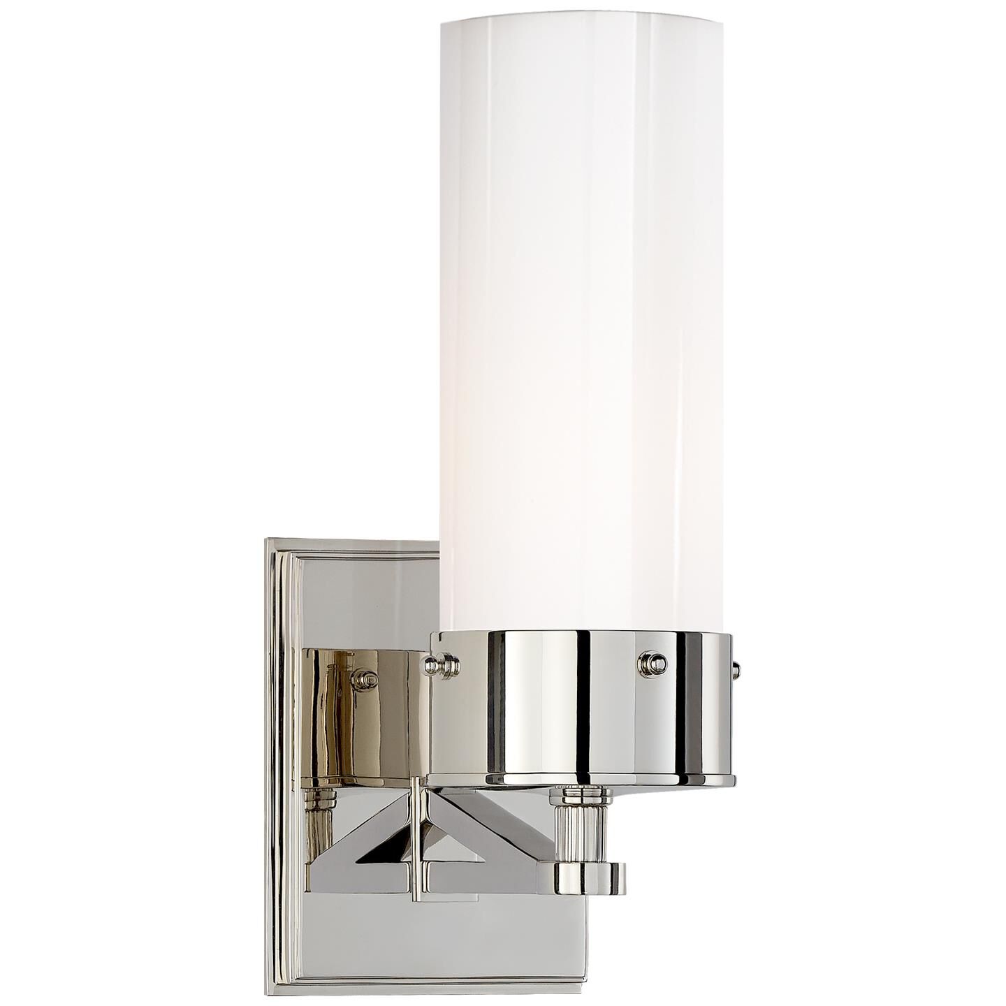 Shown in Polished Nickel finish and White glass 