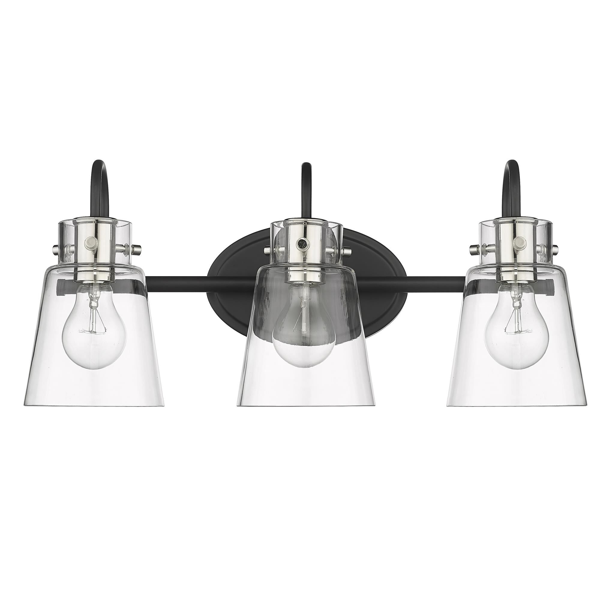 Shown in Matte Black And Polished Nickel finish and Clear Glass shade