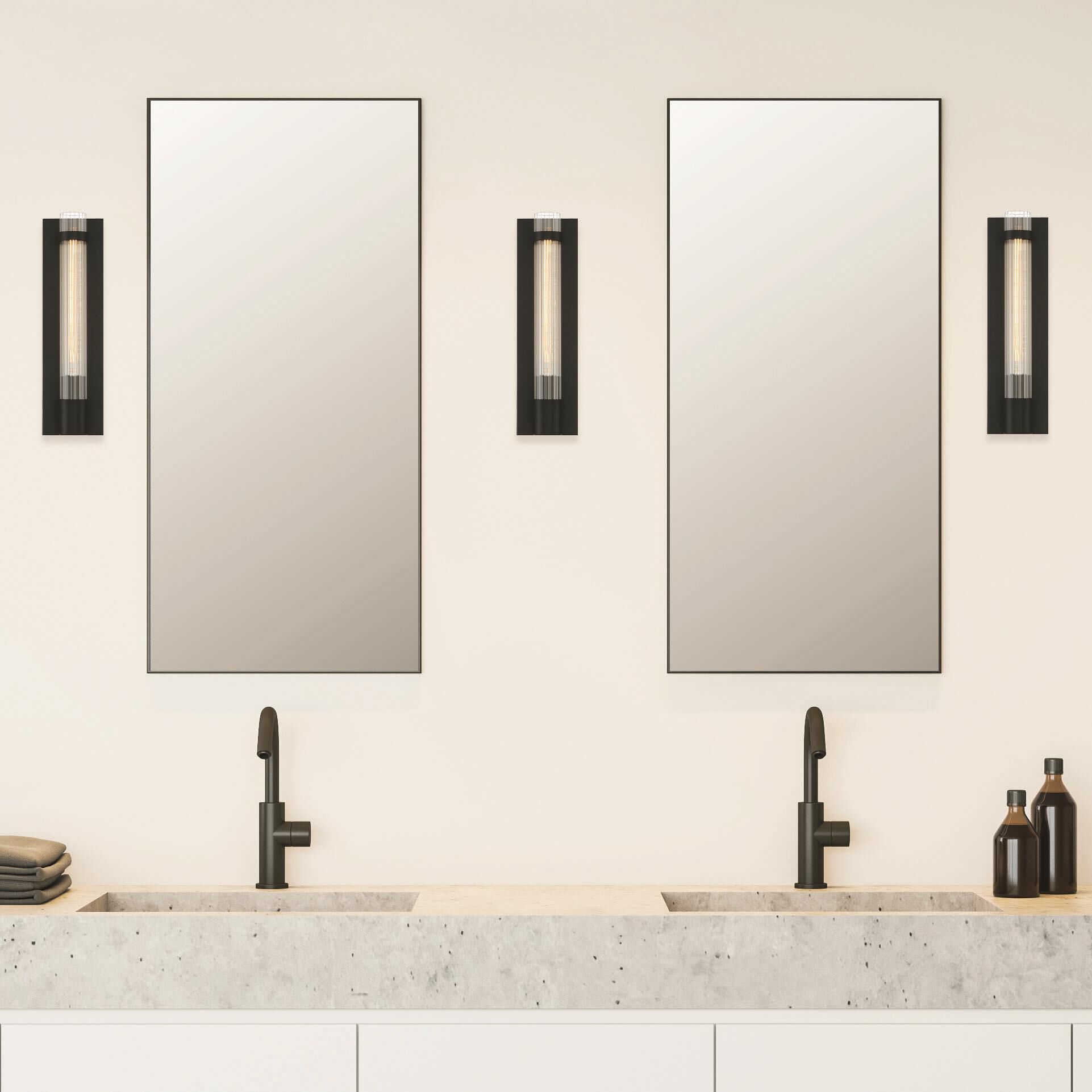 Shown in Matte Black finish and Reeded glass