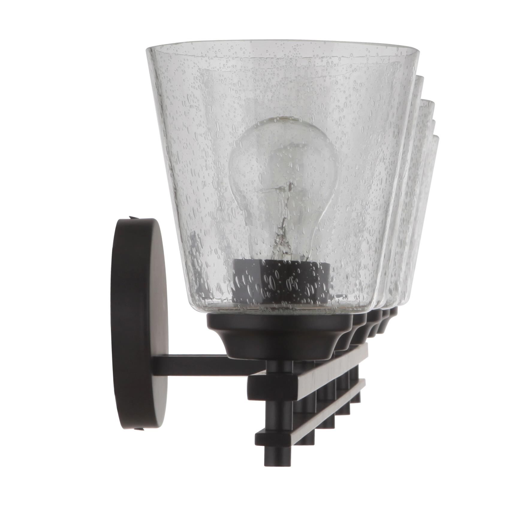 Shown in Flat Black finish and Clear Seeded glass and Glass shade