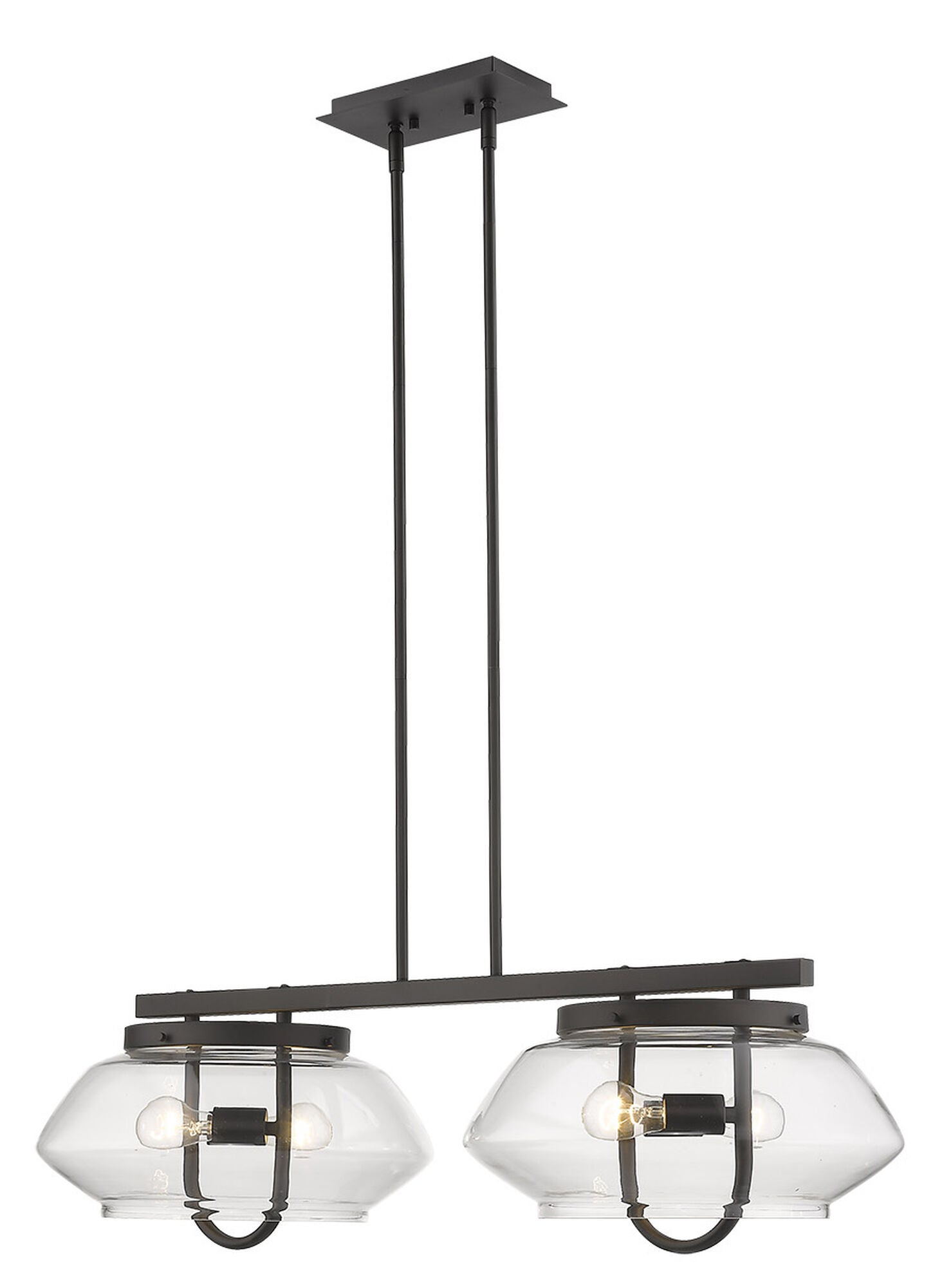 Shown in Oil-Rubbed Bronze finish and Clear glass and Clear Glass Drum shade