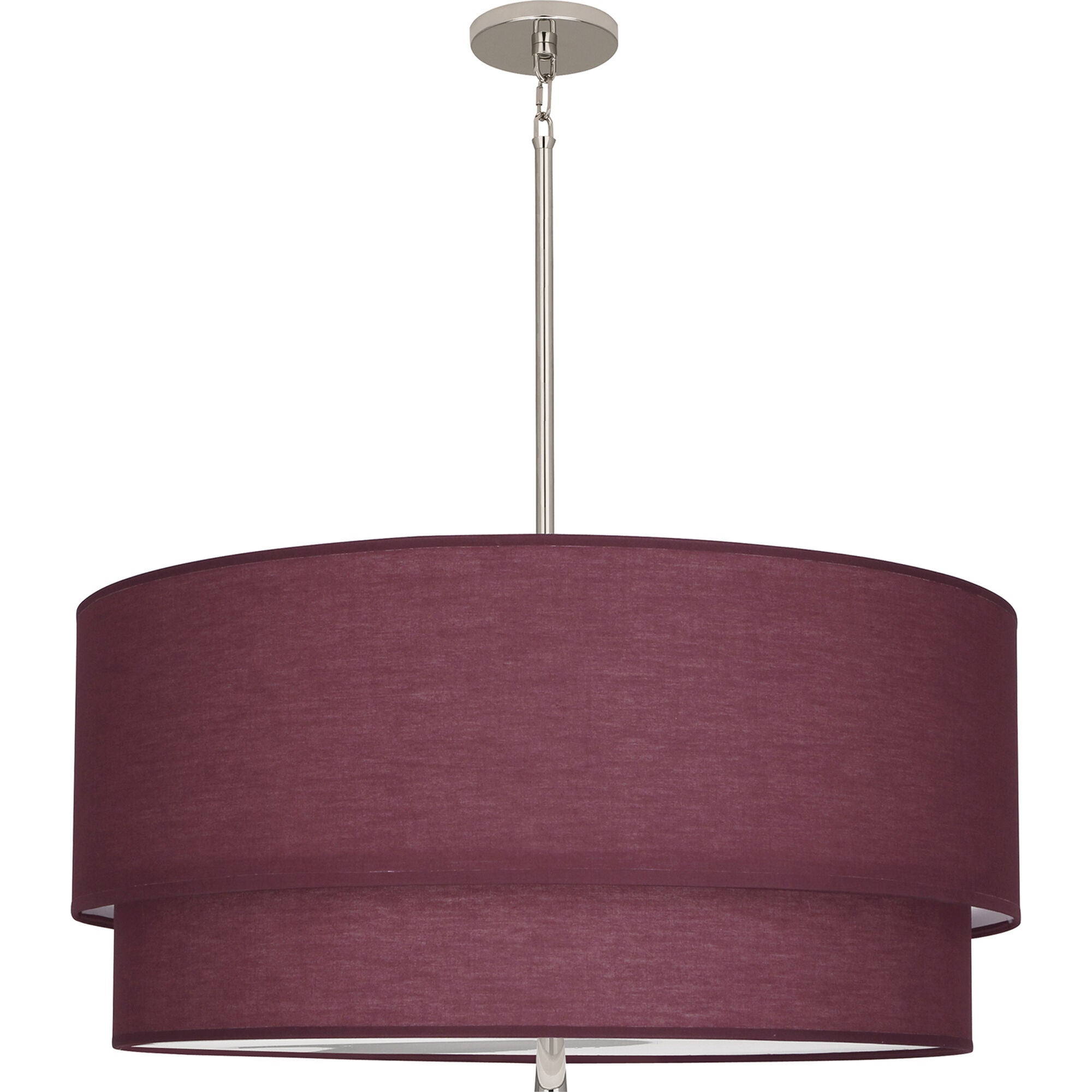 Shown in Polished Nickel Finish finish and Polished Nickel Finish glass and Vintage Wine Fabric shade