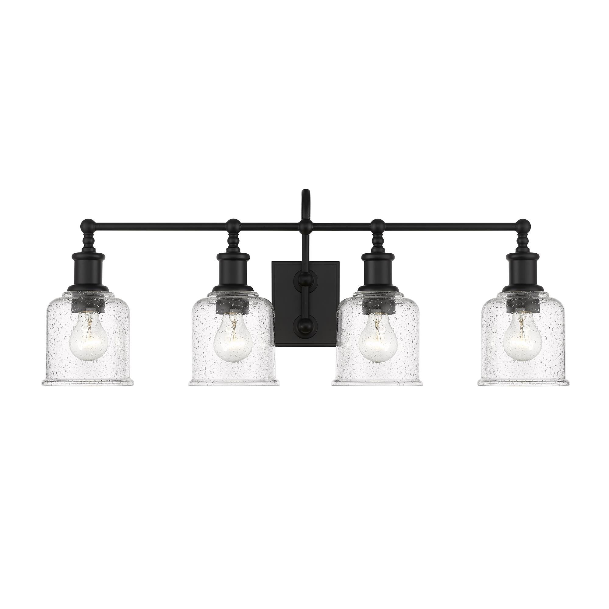 Shown in Matte Black finish and Glass shade