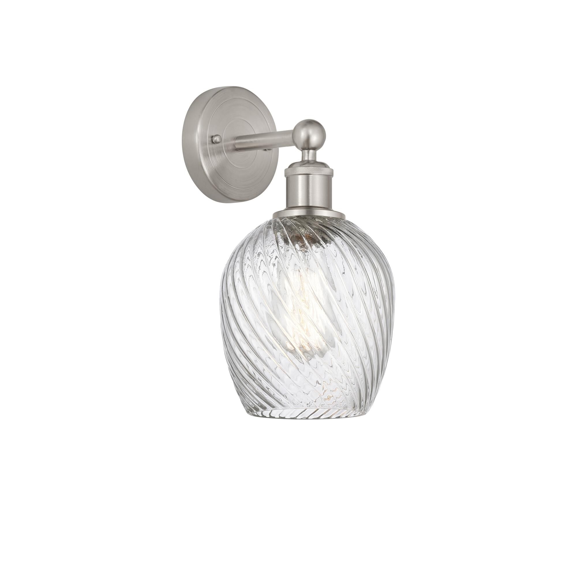 Shown in Brushed Satin Nickel, Clear Spiral Fluted finish and Clear Spiral Fluted glass and Clear Spiral Fluted Glass shade