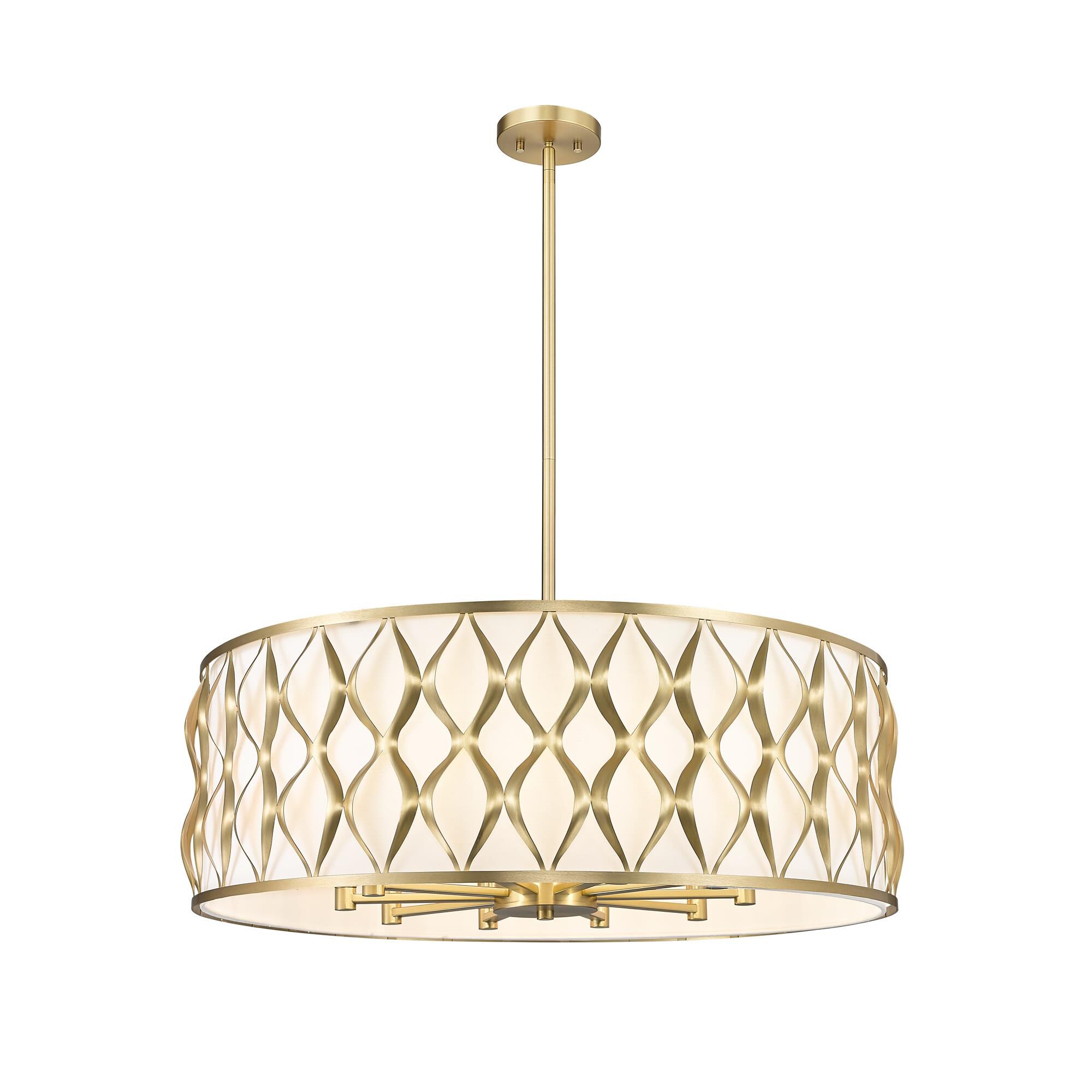 Shown in Modern Gold finish and White glass and White shade