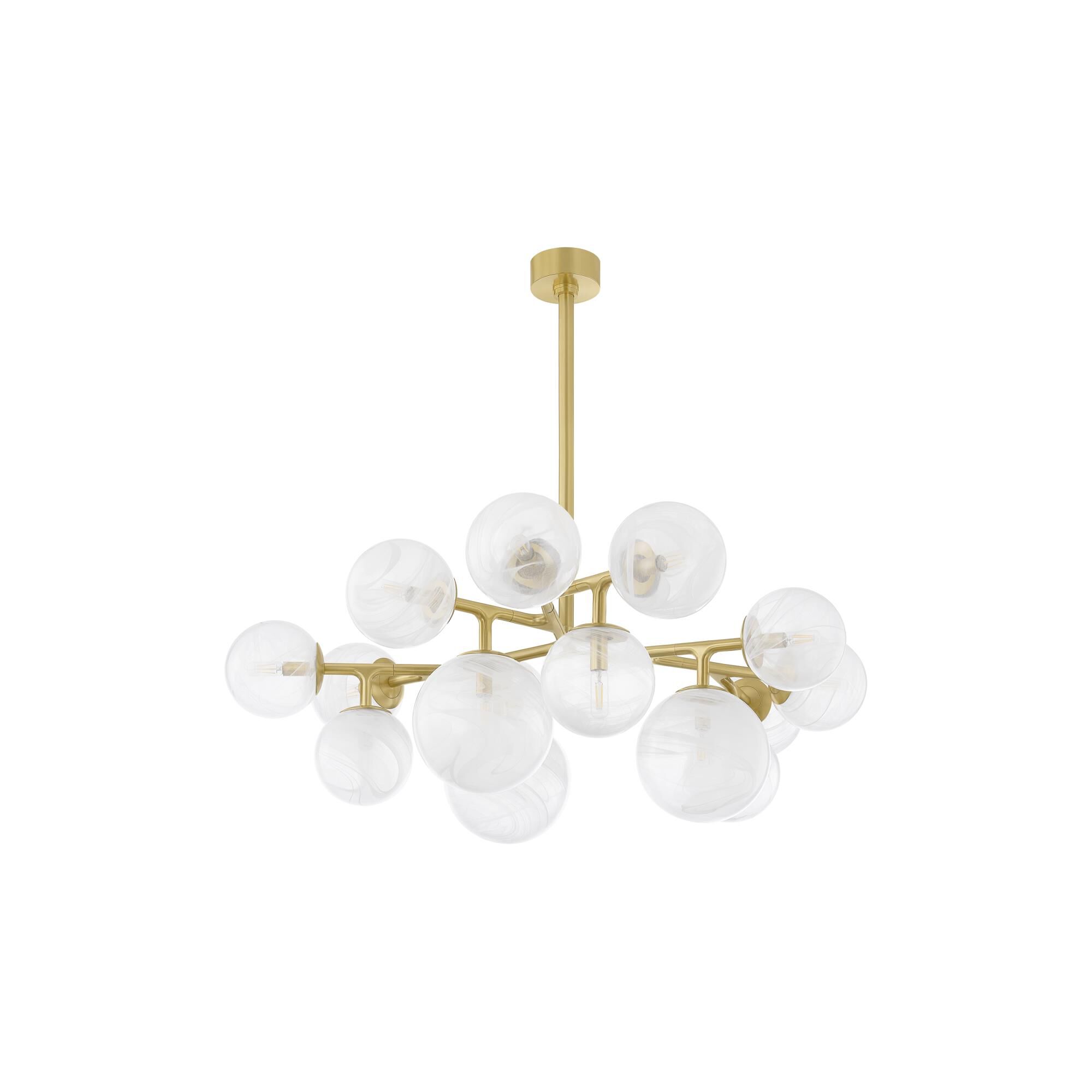 Shown in Vintage Polished Brass finish and Remolino Blanco glass