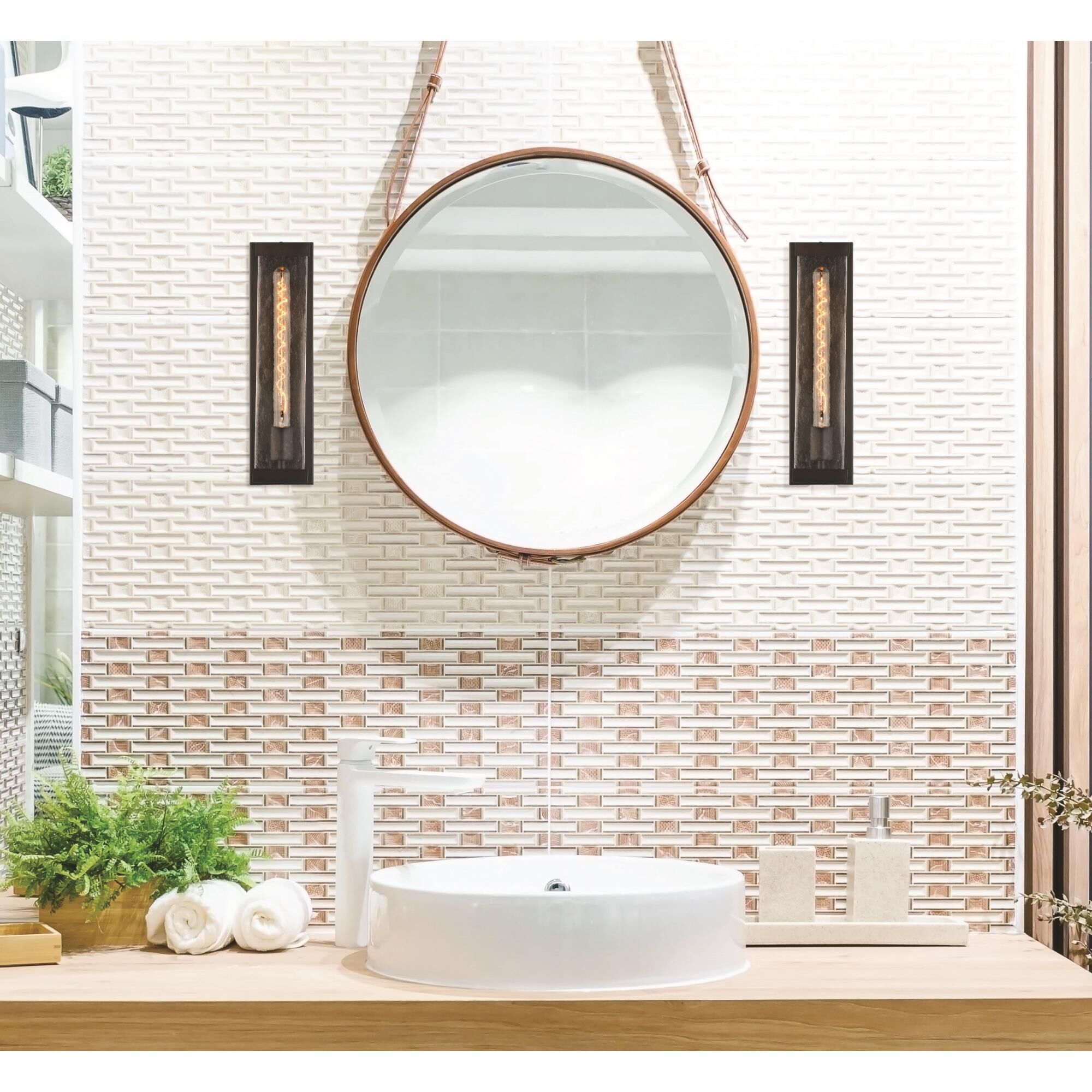 Shown in English Bronze finish and Piastra glass