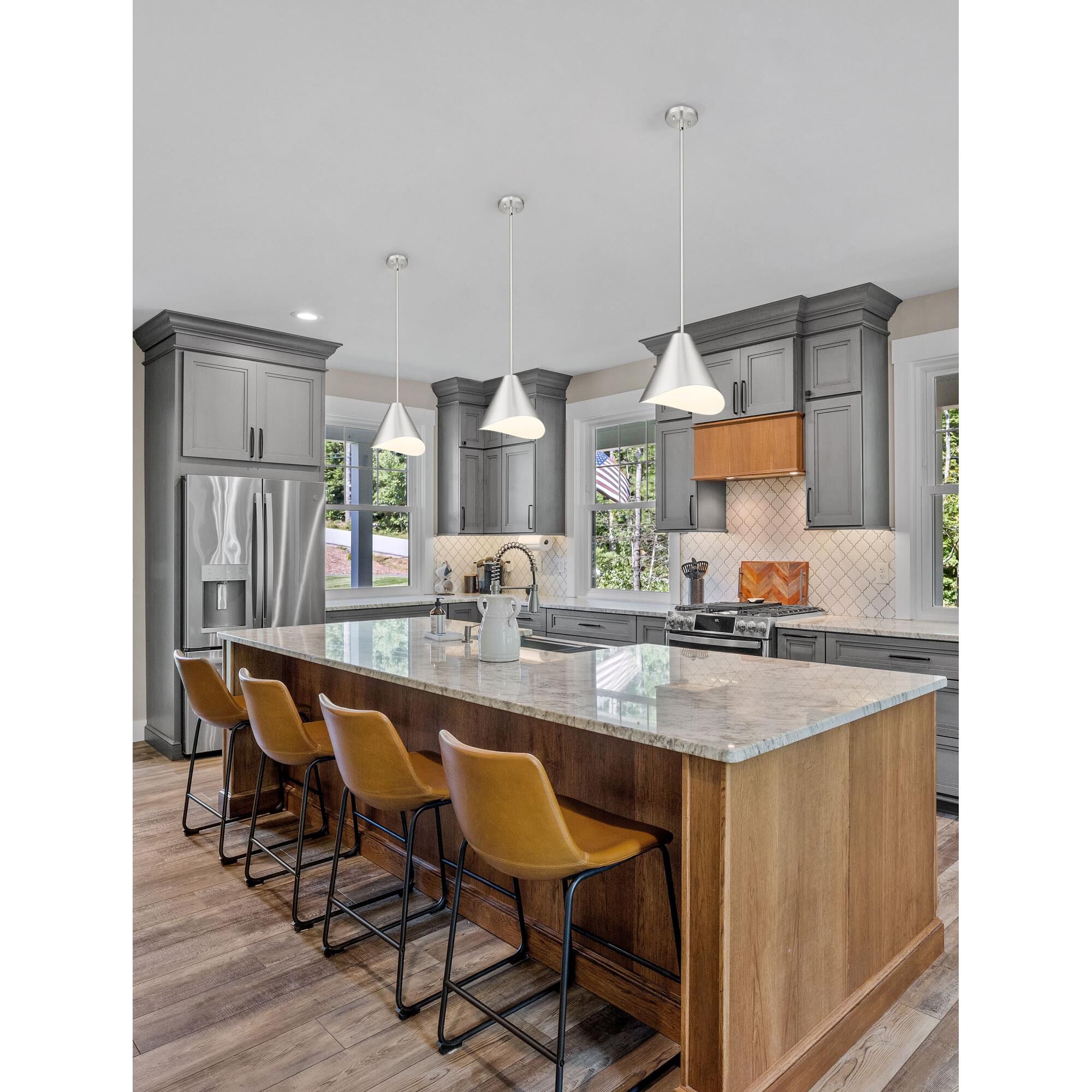 Shown in Brushed Nickel finish and Brushed Nickel And Inner White glass and Brushed Nickel And Inner White shade