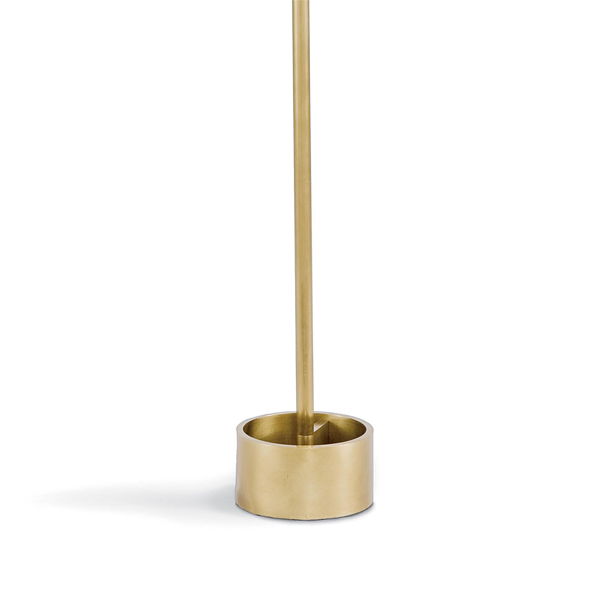 Shown in Natural Brass finish and Linen shade