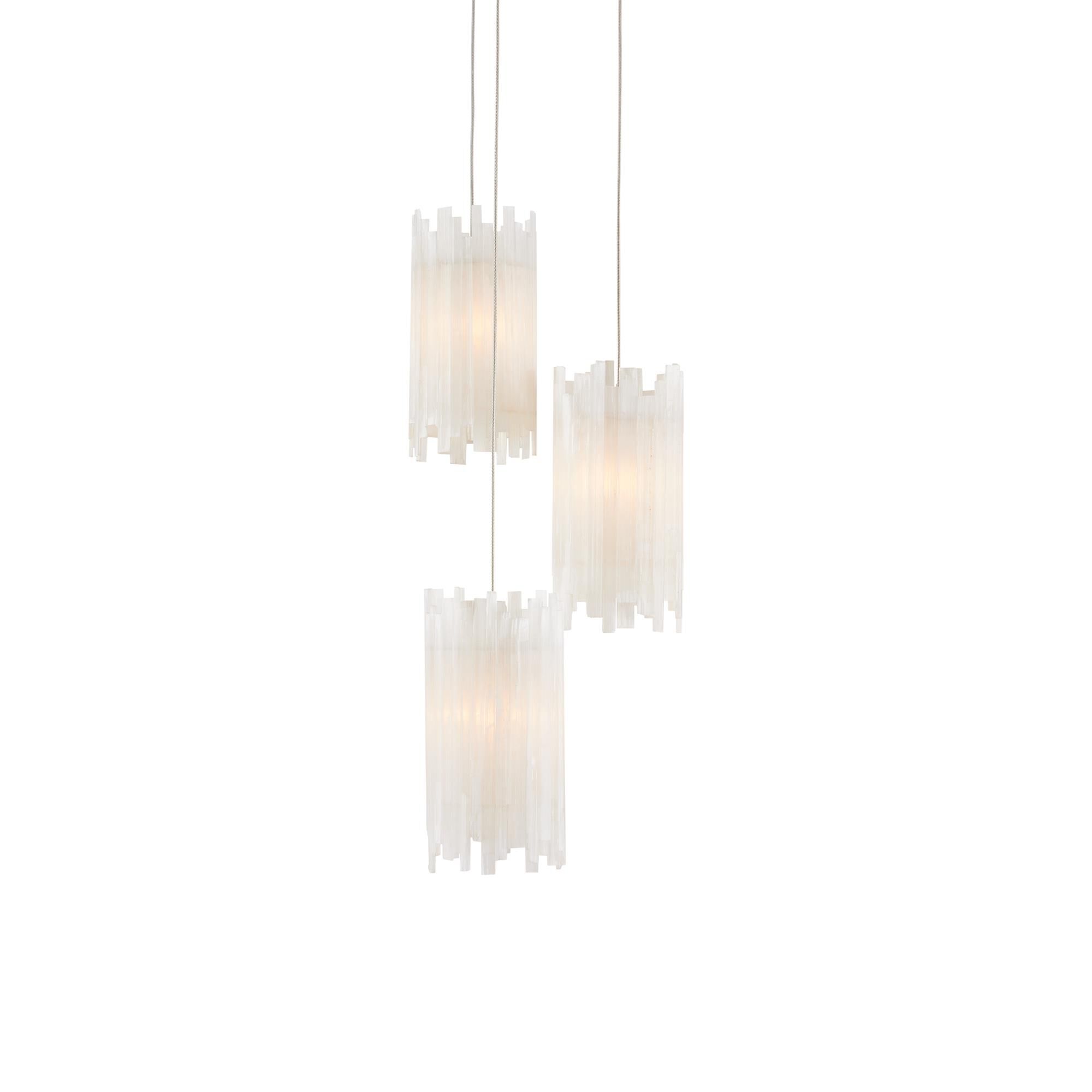 Shown in Natural/Painted Silver finish and Selenite/Frosted Glass shade