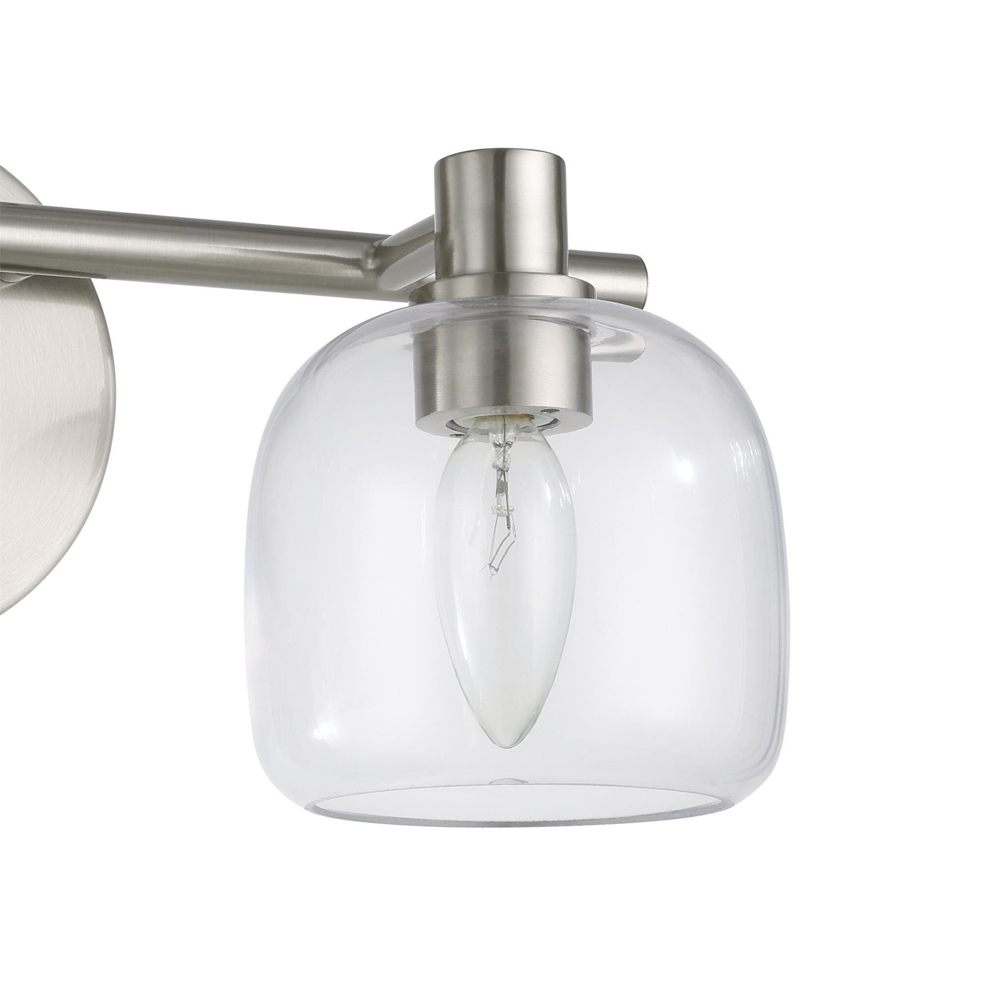 Shown in Brushed Nickel finish and Clear glass