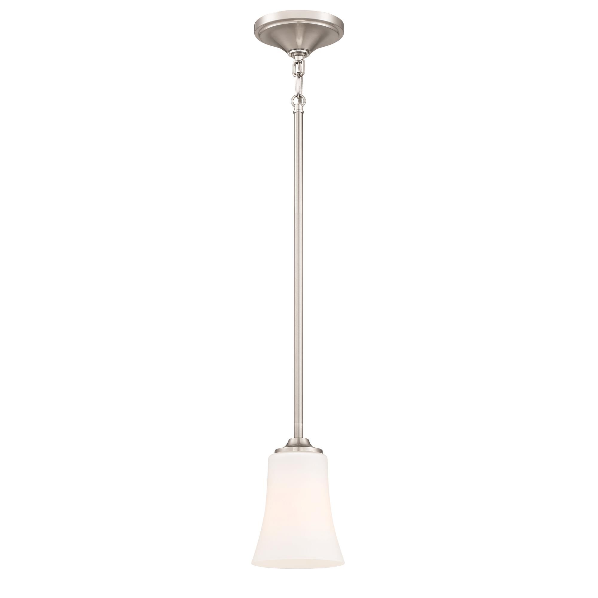 Shown in Brushed Polished Nickel finish and White Frosted glass and Glass shade