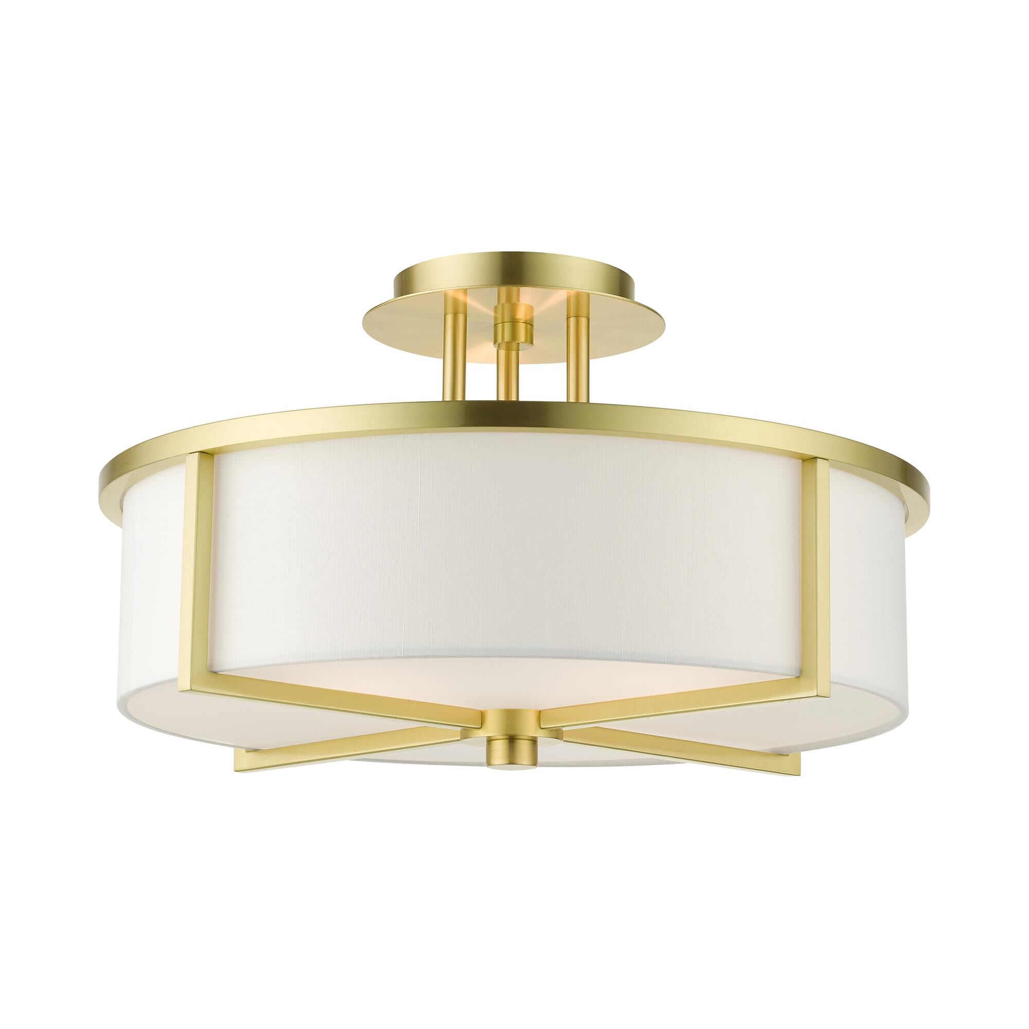 Shown in Satin Brass finish and Hand Crafted Hardback  Completely Finished With Off-White Color Fabric Outside and Inside shade
