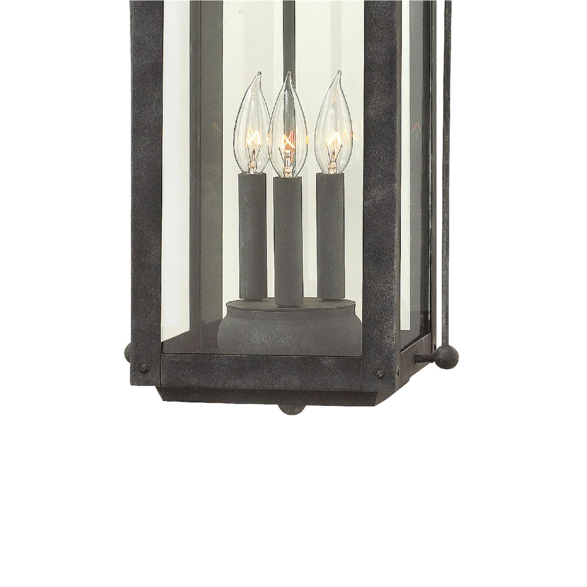 Shown in Aged Zinc finish and Clear glass