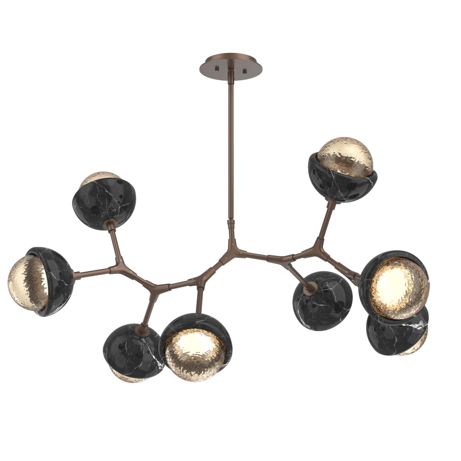 Shown in Burnished Bronze finish and Amber glass and Black Marble accent