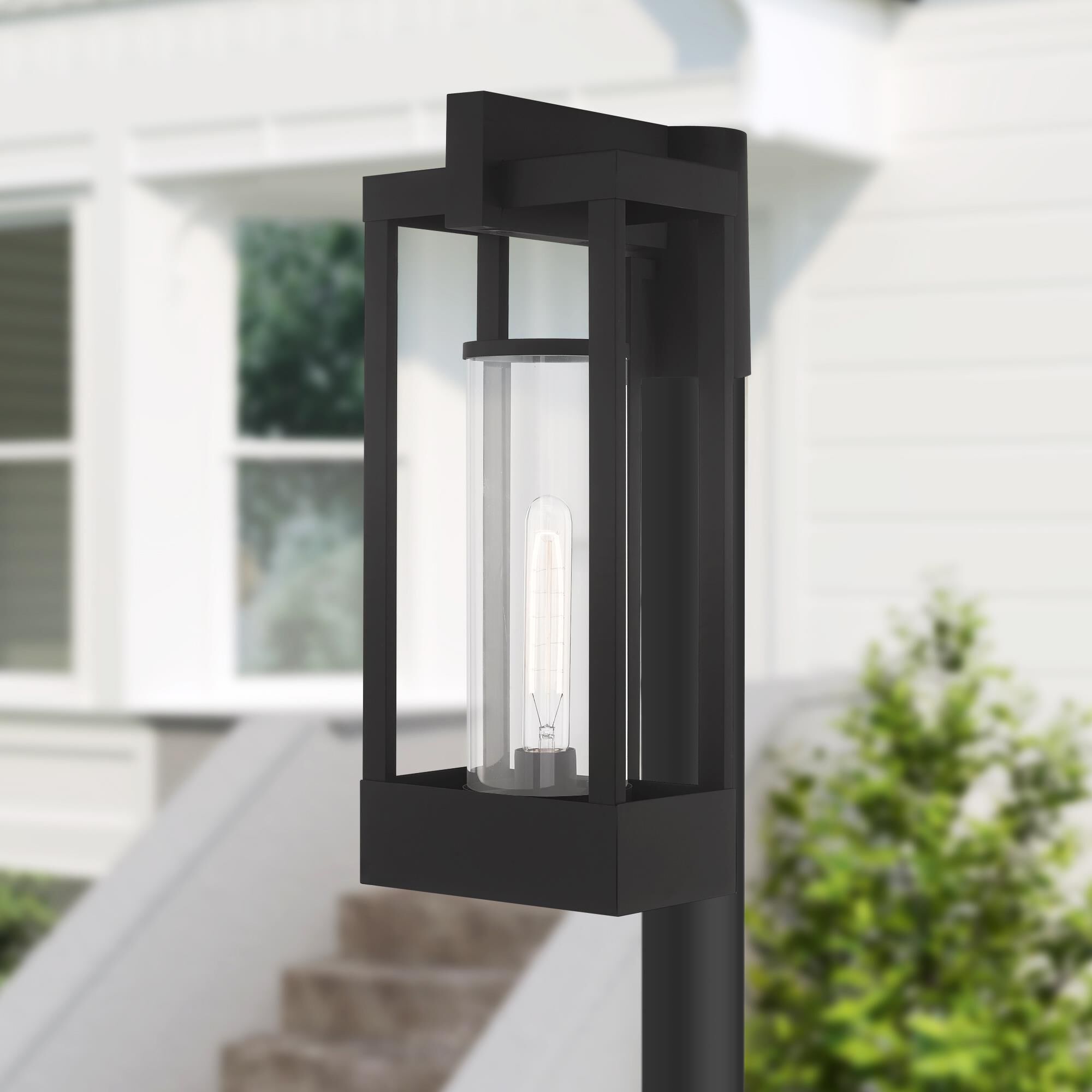 Shown in Black finish and Cylinder Clear glass