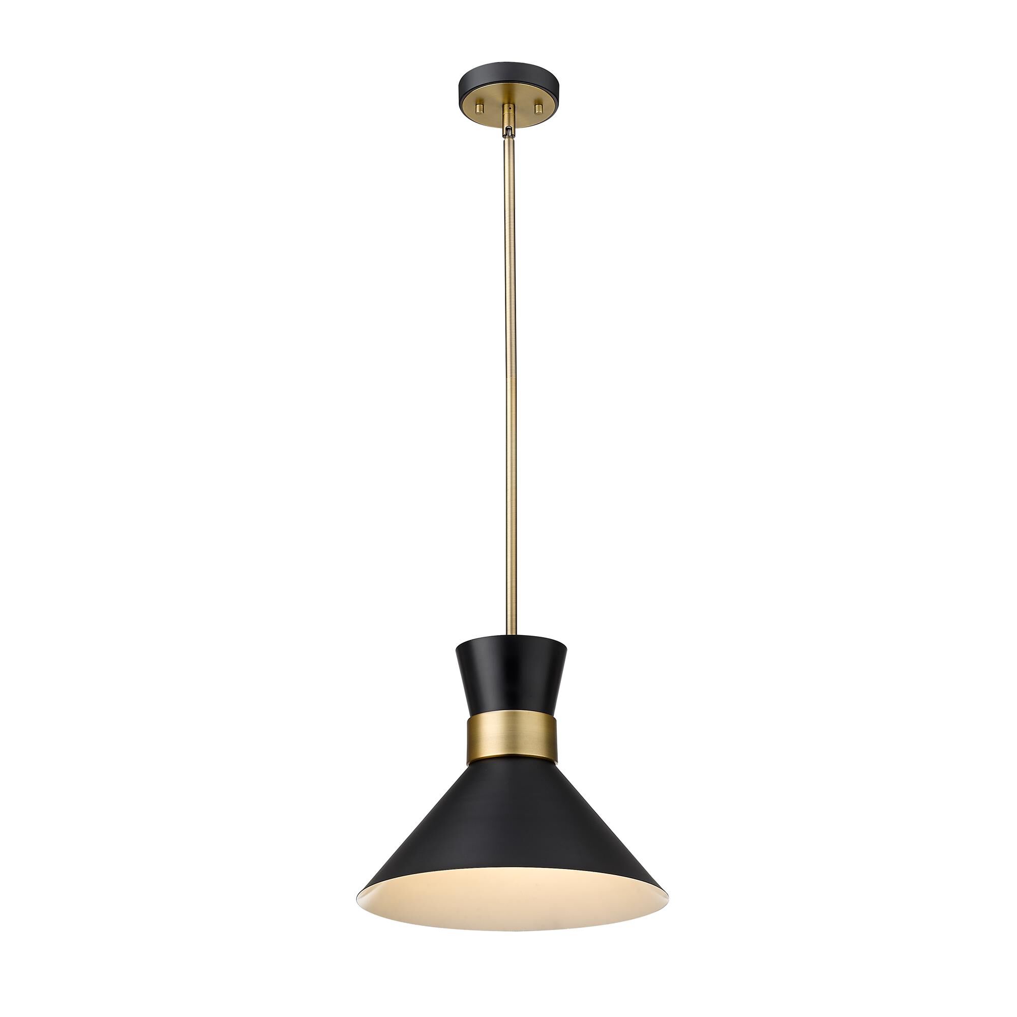 Shown in Matte Black + Heritage Brass finish and Metal glass and Metal shade